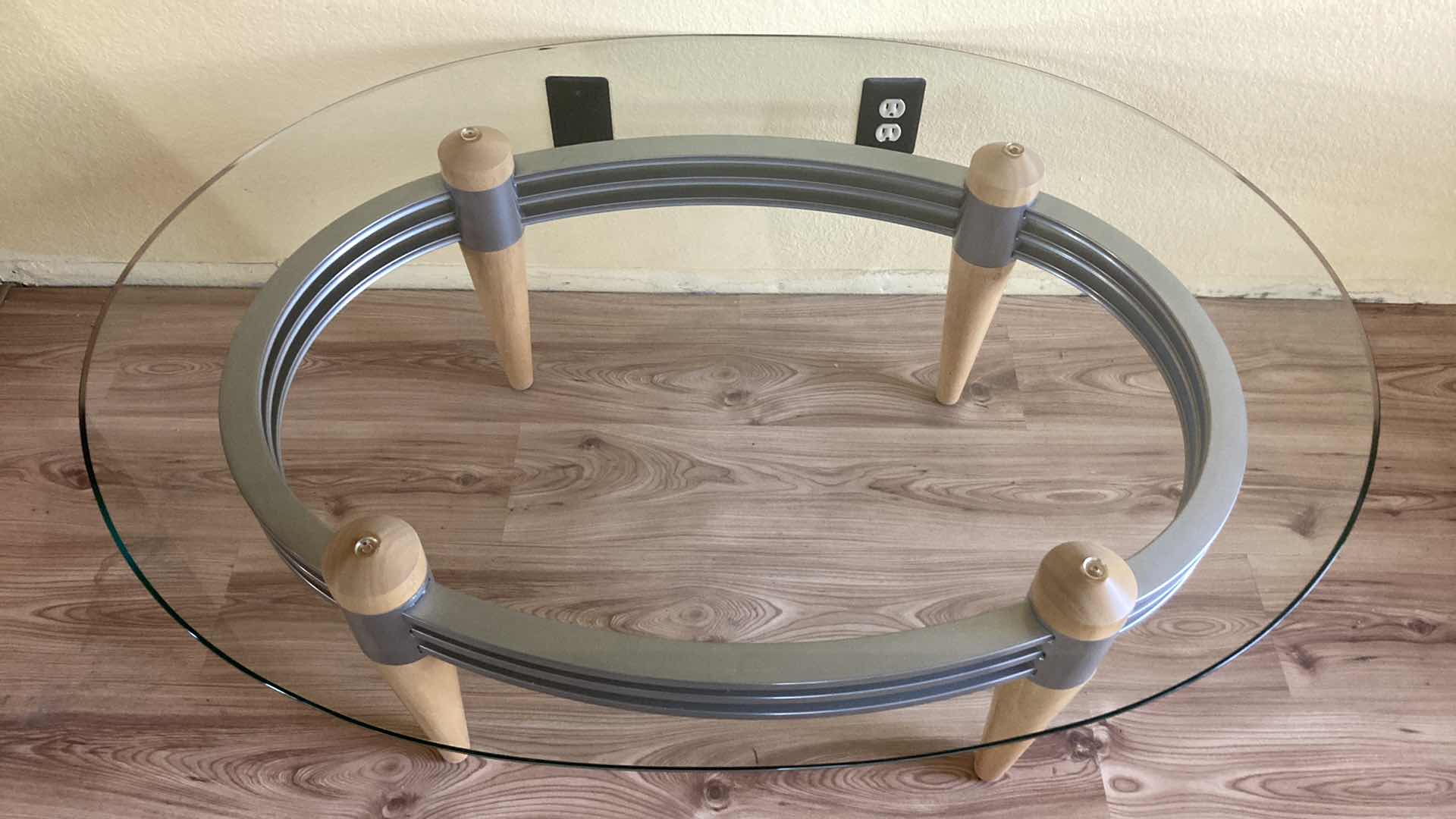 Photo 2 of MODERN OBLONG GLASS TOP W WOOD & METAL FRAME COFFEE TABLE 48” X 35.75” H18”