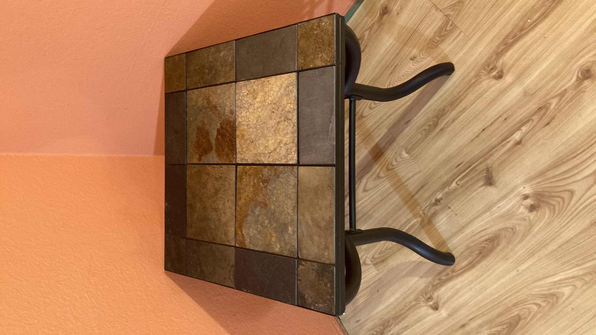 Photo 1 of ASHLEY’S ANTIGO COLLECTION SLATE TOP METAL FRAME SIDE TABLE 24.25” X 24.25” H23.25”