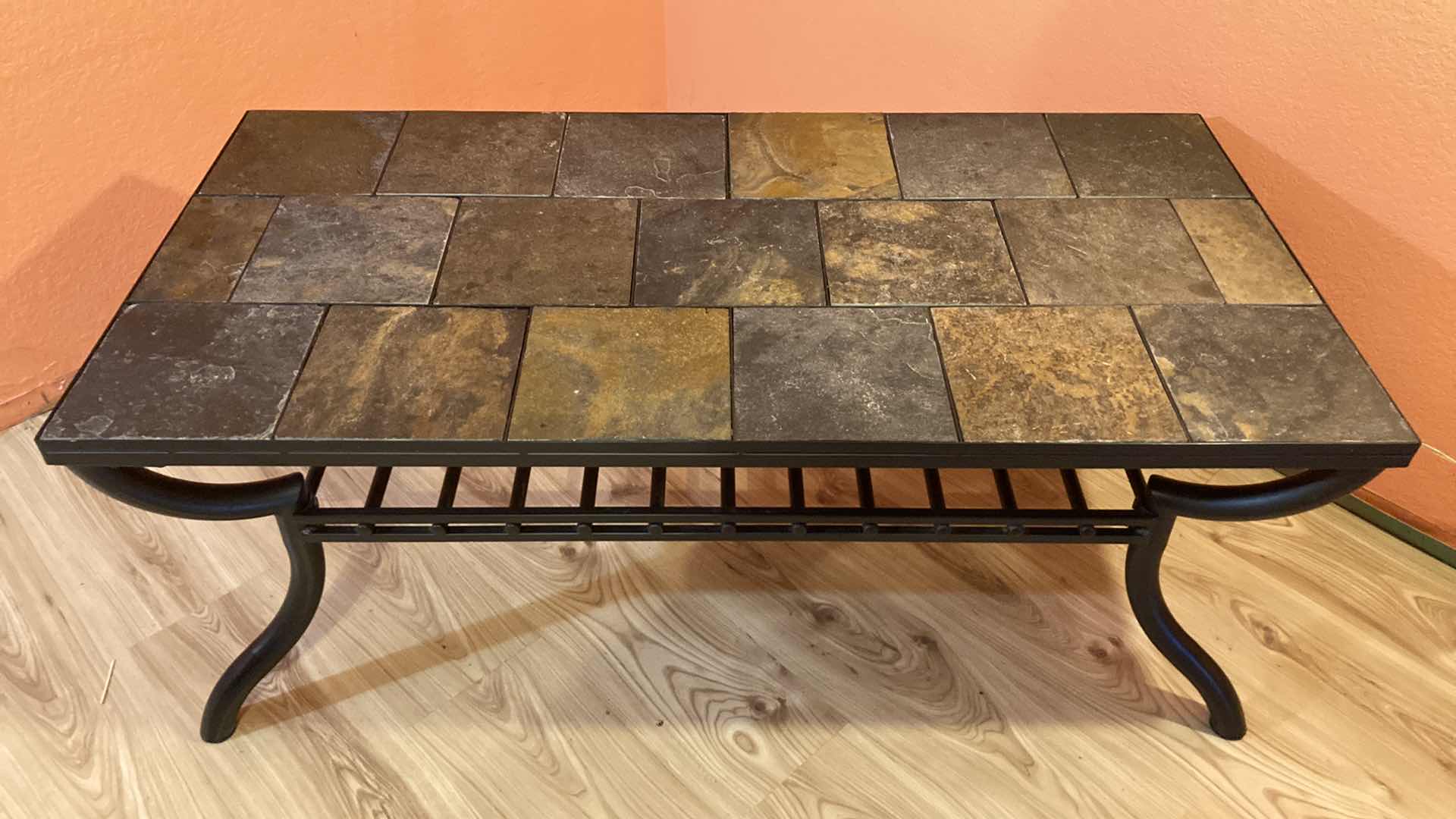 Photo 2 of ASHLEY’S ANTIGO COLLECTION SLATE TOP METAL FRAME COFFEE TABLE 48” X 24” H19.25”