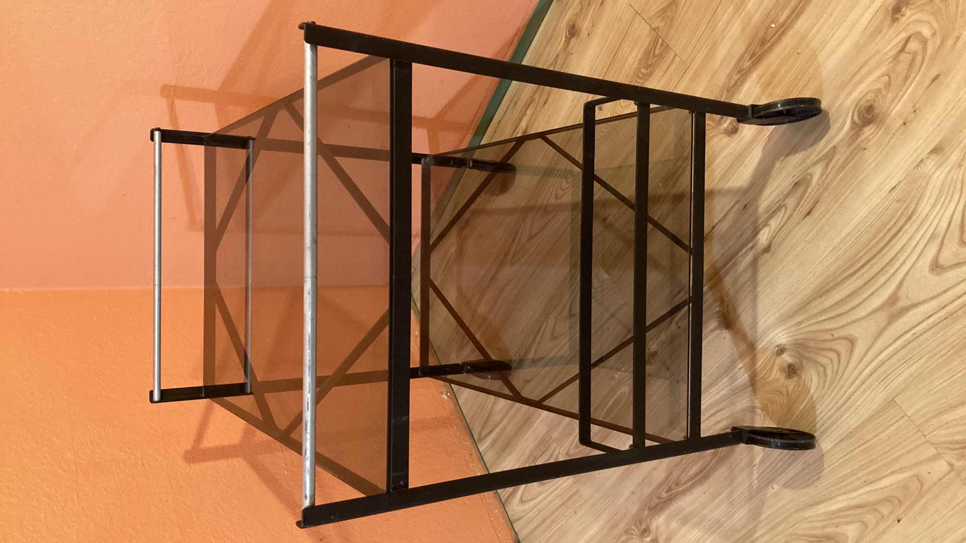 Photo 1 of ROLLING 2 TIER CART W GLASS SHELVES 28” X 18” H28.25”