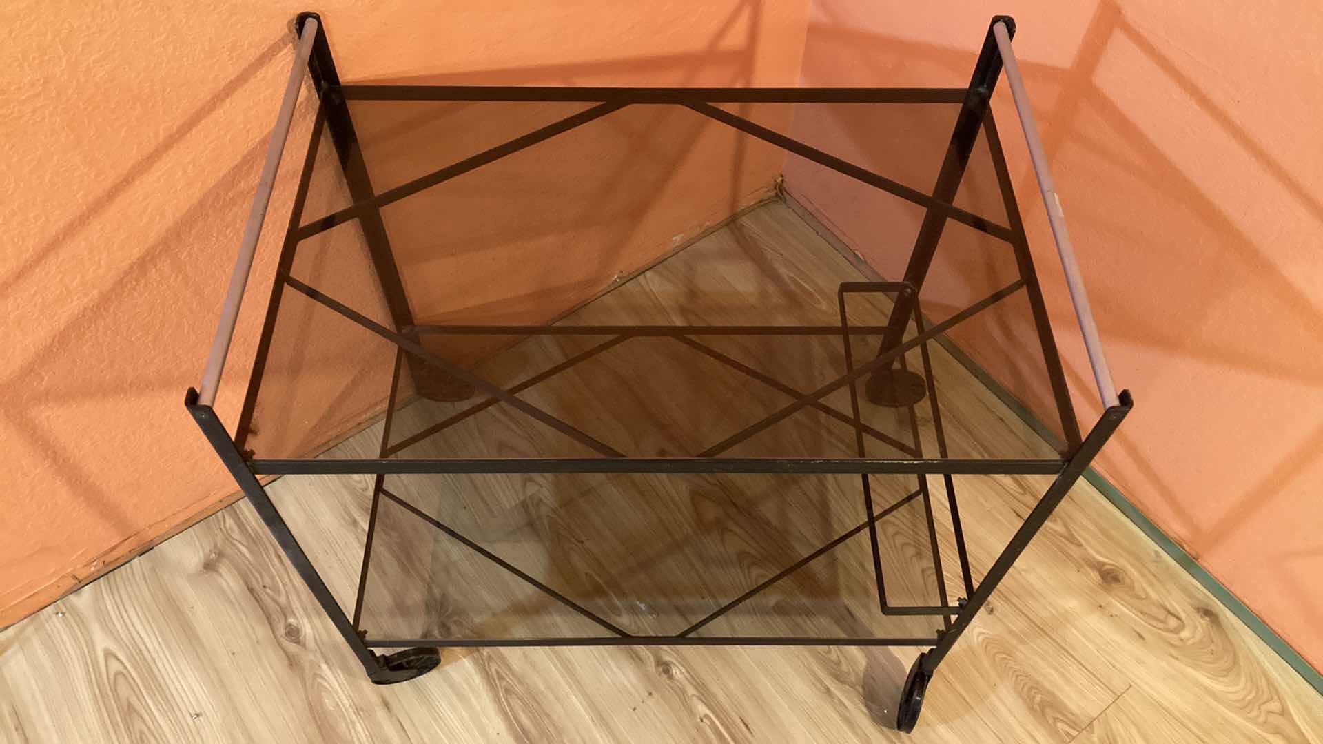 Photo 1 of ROLLING 2 TIER CART W GLASS SHELVES 28” X 18” H28.25”