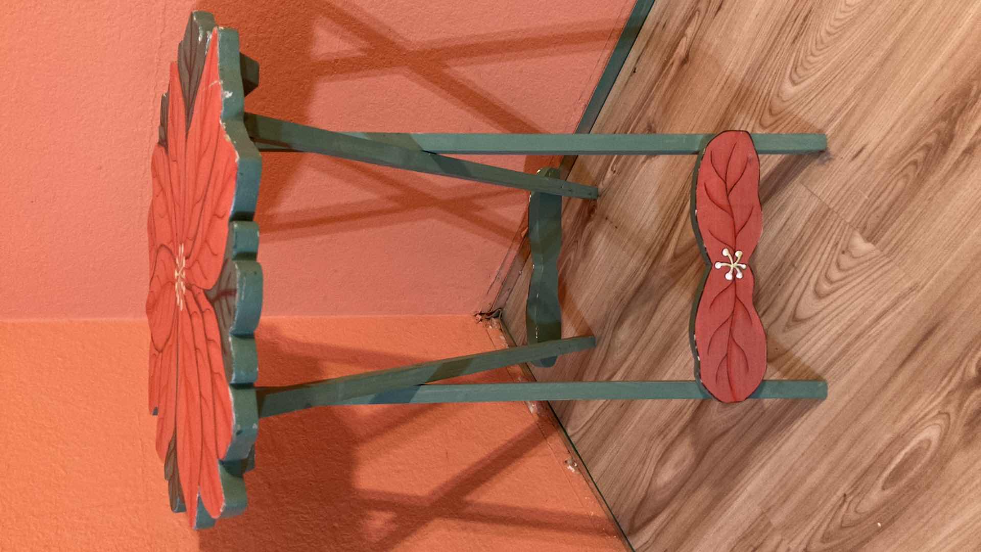 Photo 1 of HAND PAINTED POINSETTIA FOLDING TV TRAY 19” X 18.75” H26.5”