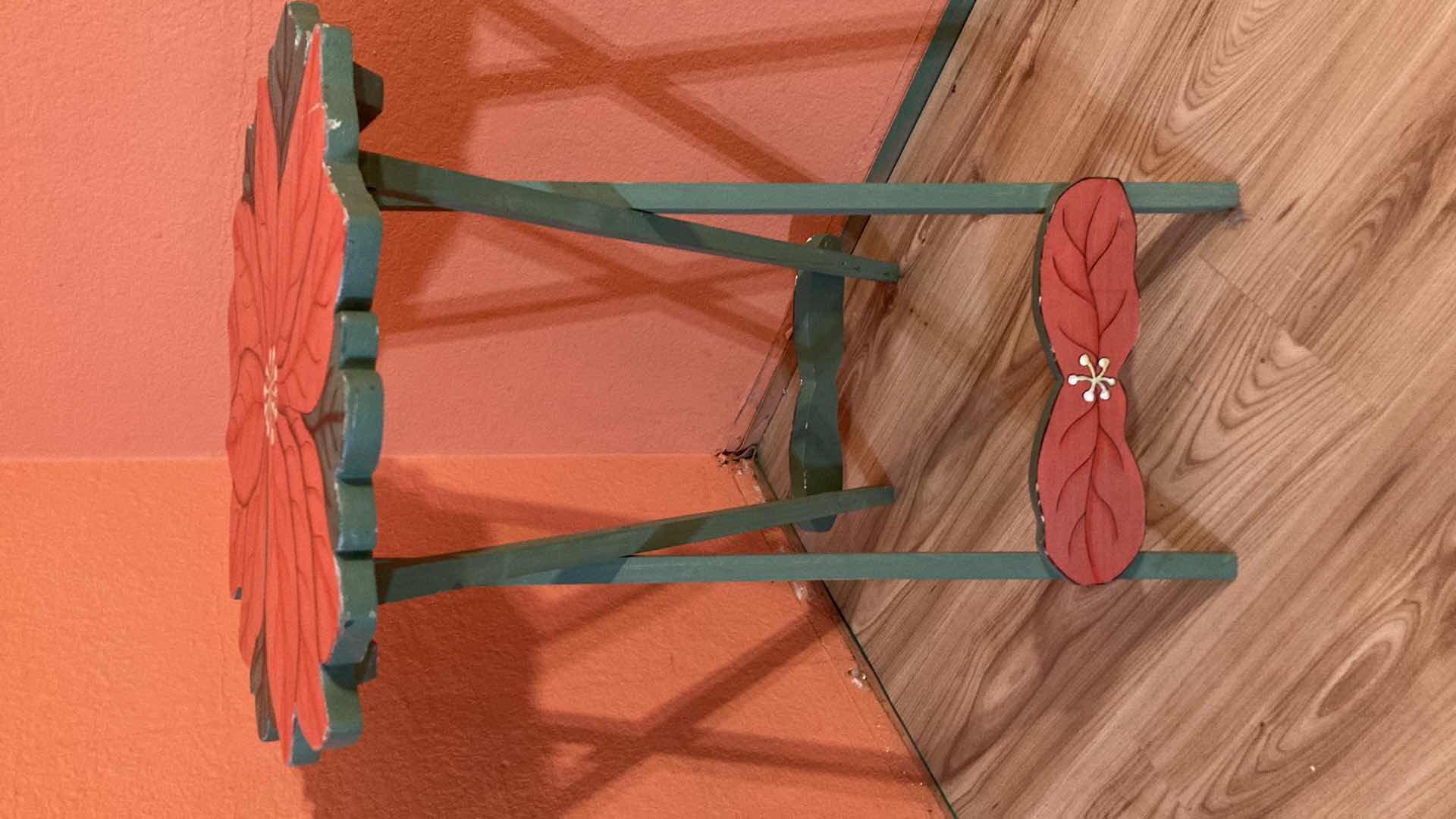 Photo 1 of HAND PAINTED POINSETTIA FOLDING TV TRAY 19” X 18.75” H26.5”