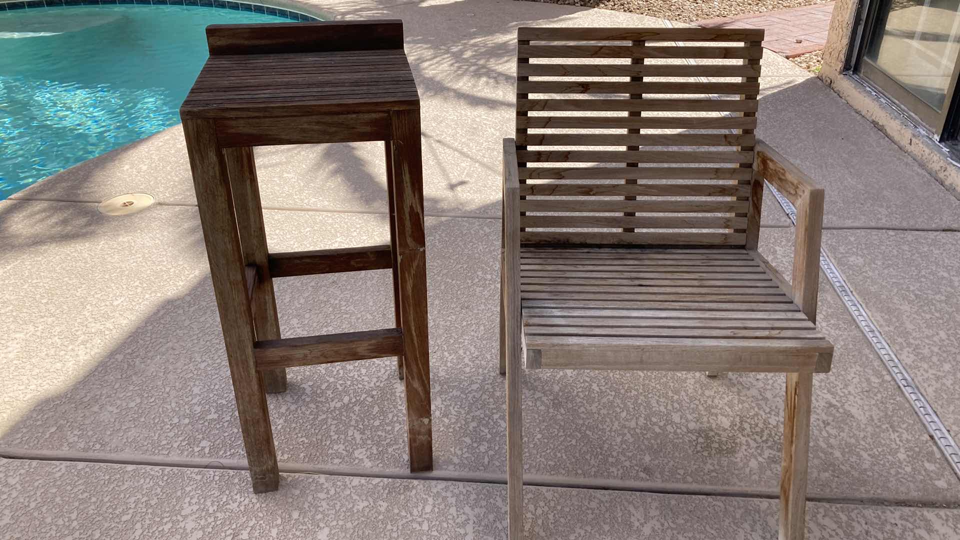 Photo 1 of FREELINE WOOD PATIO STOOL & WOOD PATIO CHAIR 22.5” X 21” H32.25”