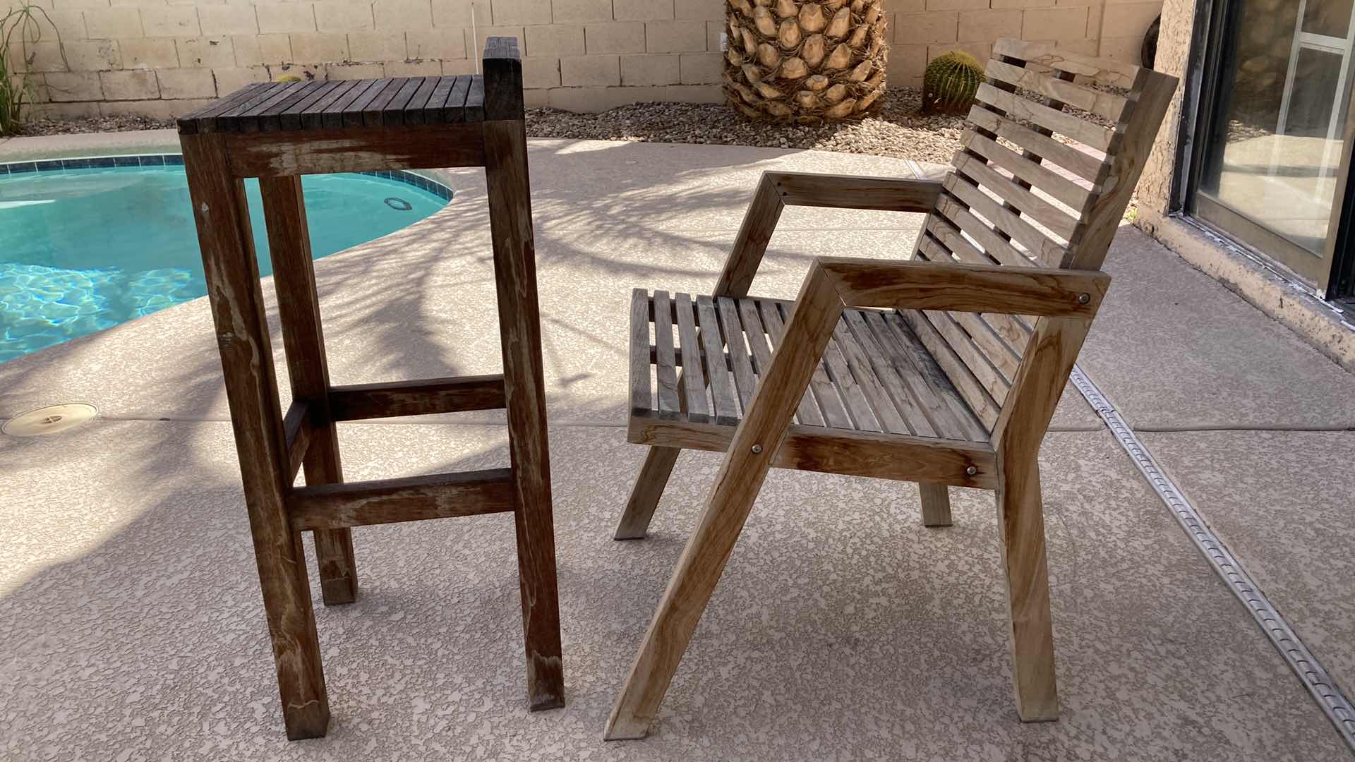 Photo 1 of FREELINE WOOD PATIO STOOL & WOOD PATIO CHAIR 22.5” X 21” H32.25”