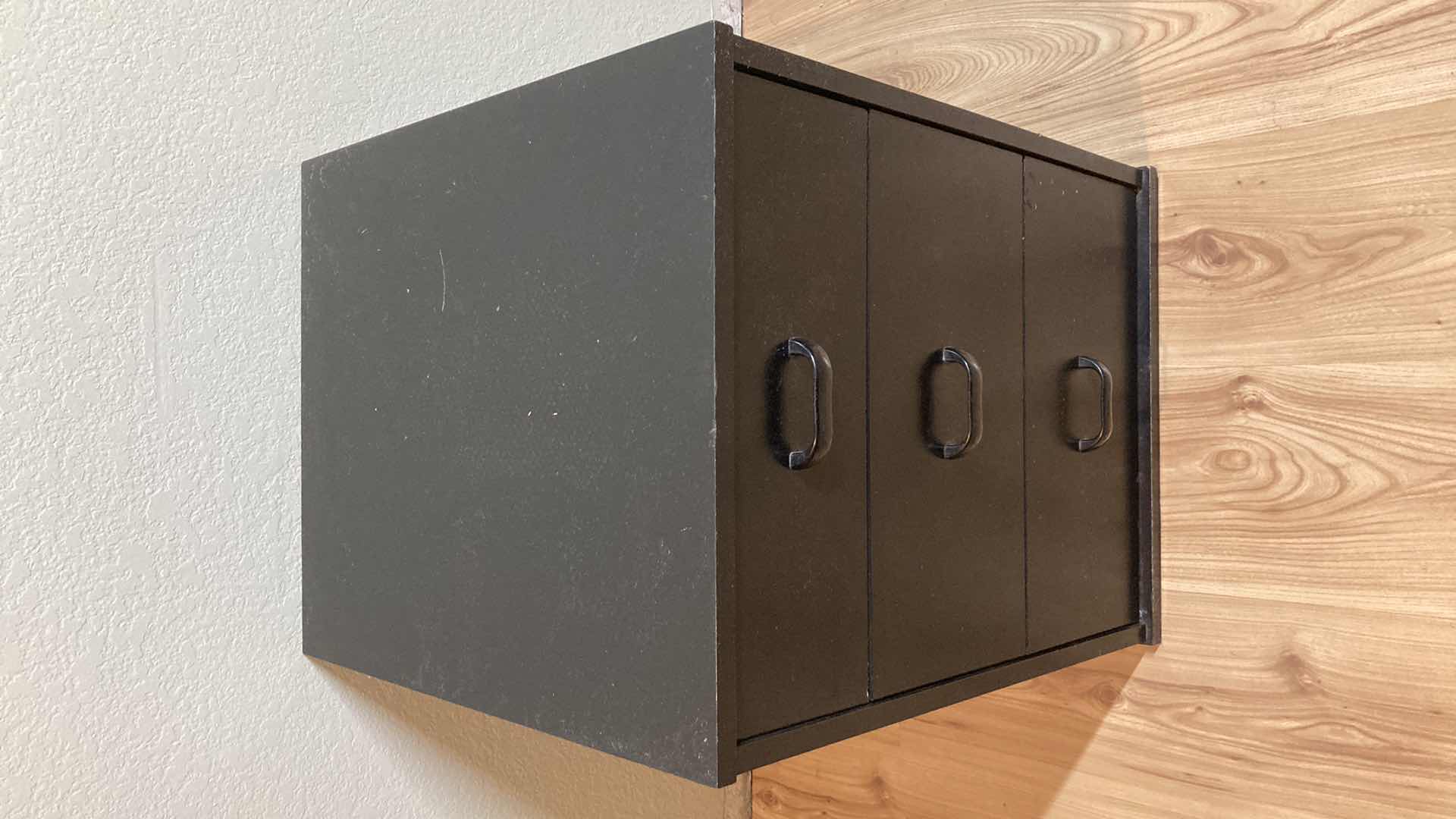 Photo 1 of BLACK LAMINATE 3 DRAWER NIGHT STAND 16” X 16” H19.25”