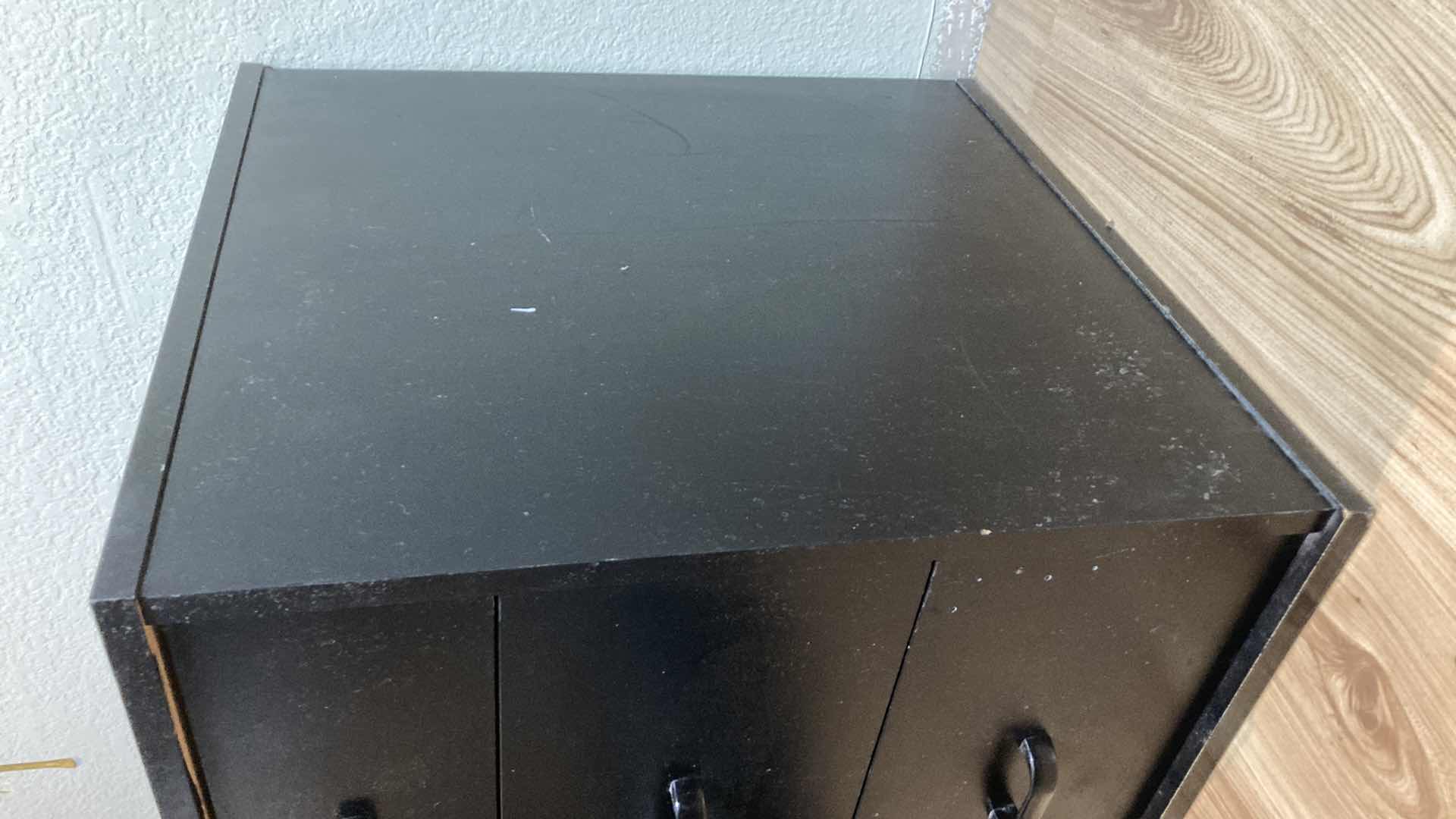 Photo 1 of BLACK LAMINATE 3 DRAWER NIGHT STAND 16” X 16” H19.25”