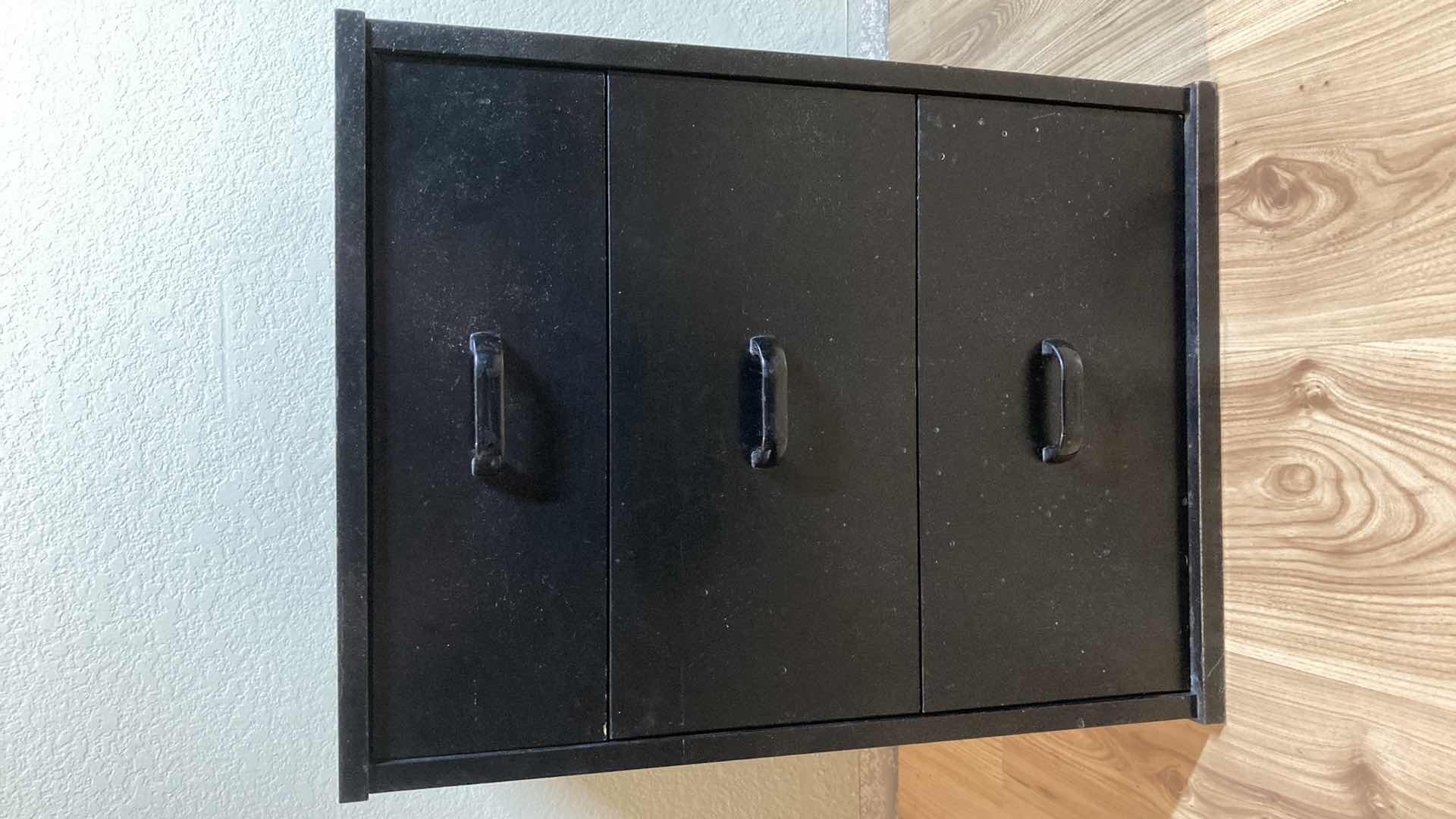 Photo 1 of BLACK LAMINATE 3 DRAWER NIGHT STAND 16” X 16” H19.25”