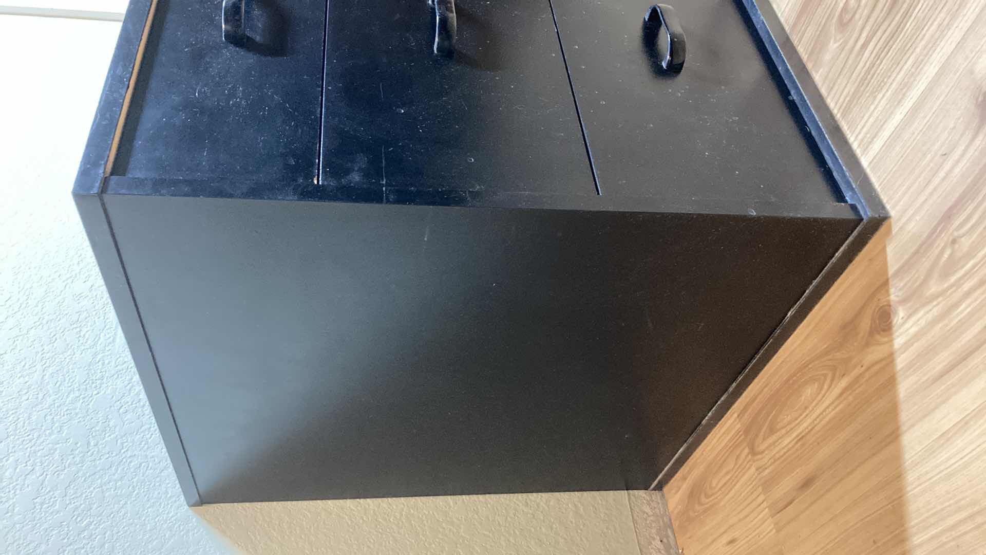 Photo 1 of BLACK LAMINATE 3 DRAWER NIGHT STAND 16” X 16” H19.25”