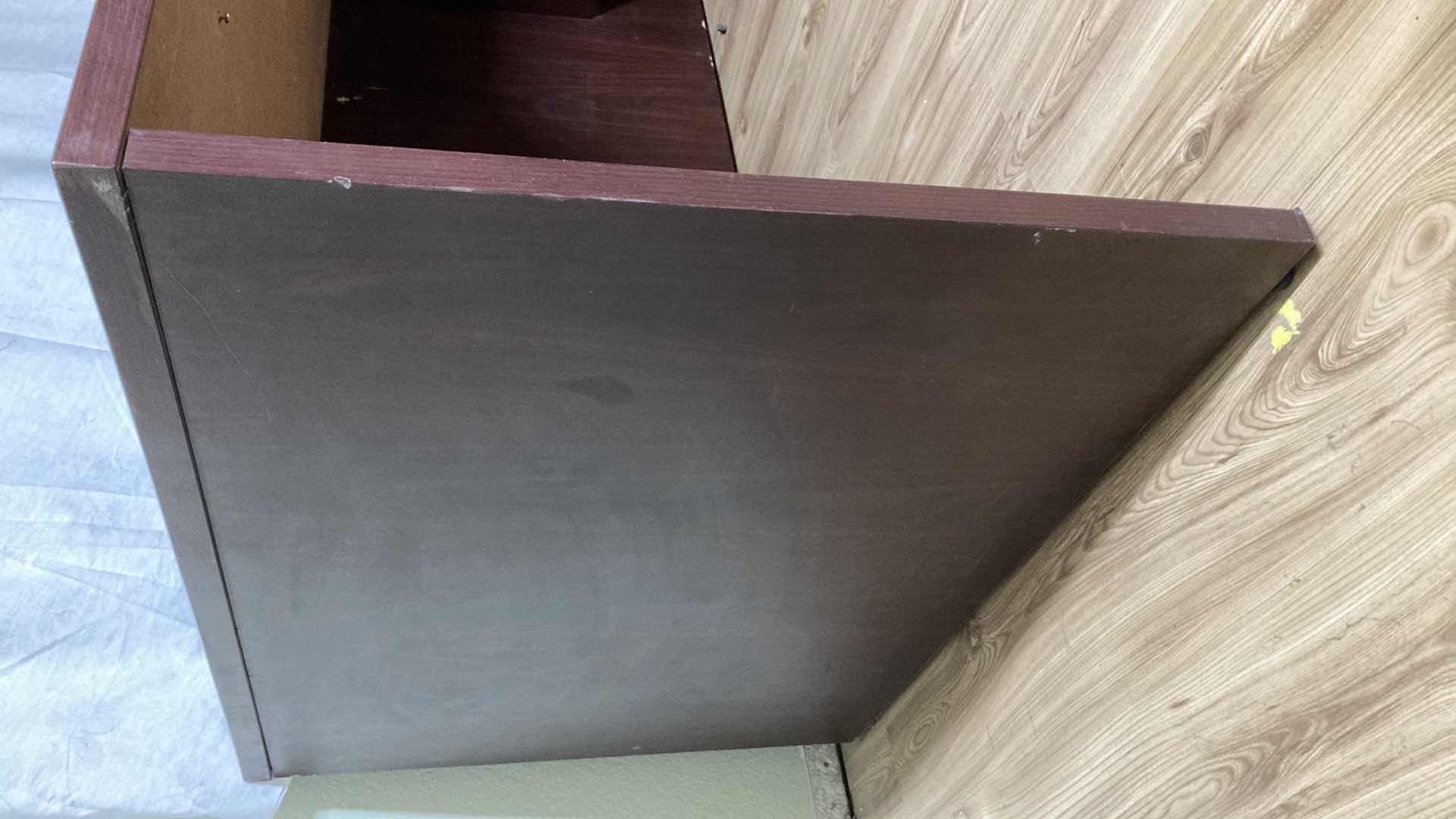 Photo 1 of VINTAGE DARK WOOD LAMINATE DESK 71.75” X 36.25” H28.75”