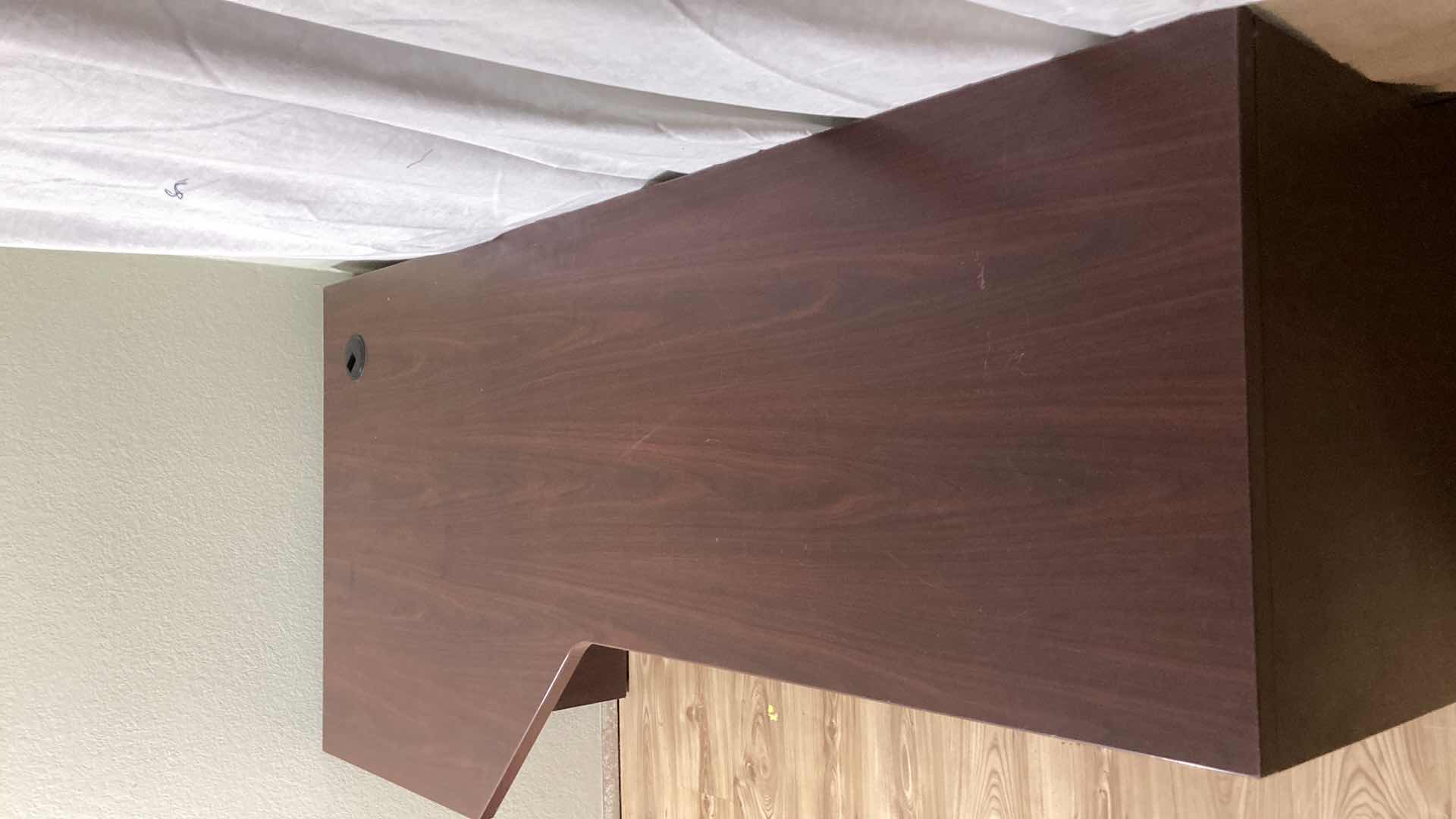 Photo 5 of VINTAGE DARK WOOD LAMINATE DESK 71.75” X 36.25” H28.75”