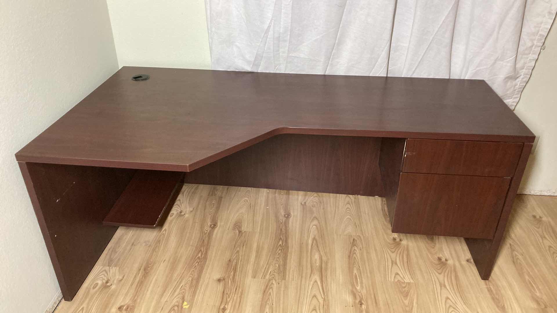 Photo 2 of VINTAGE DARK WOOD LAMINATE DESK 71.75” X 36.25” H28.75”