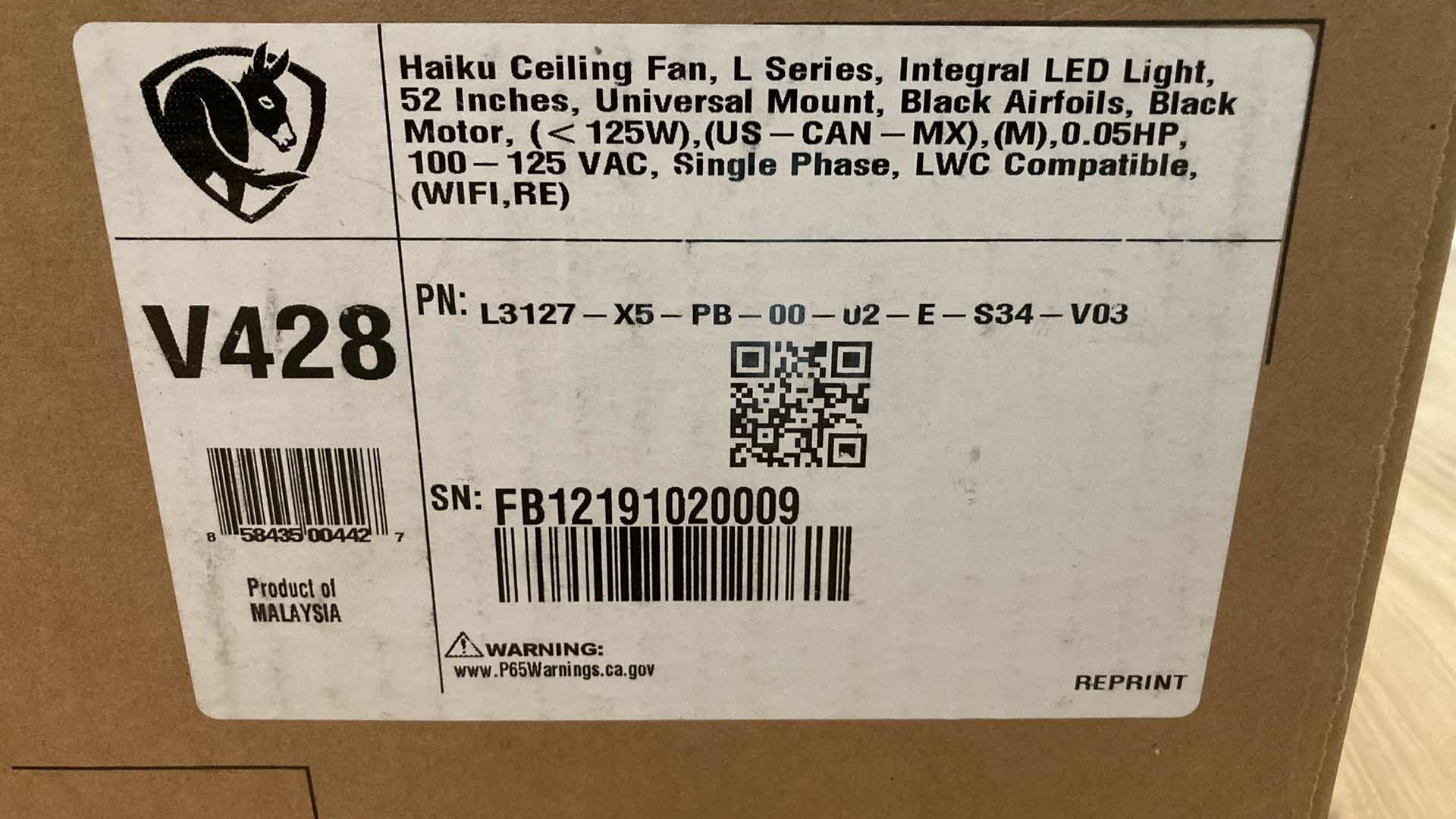 Photo 1 of NEW HAIKU L SERIES BLACK CEILING FAN MODEL V428 52”
