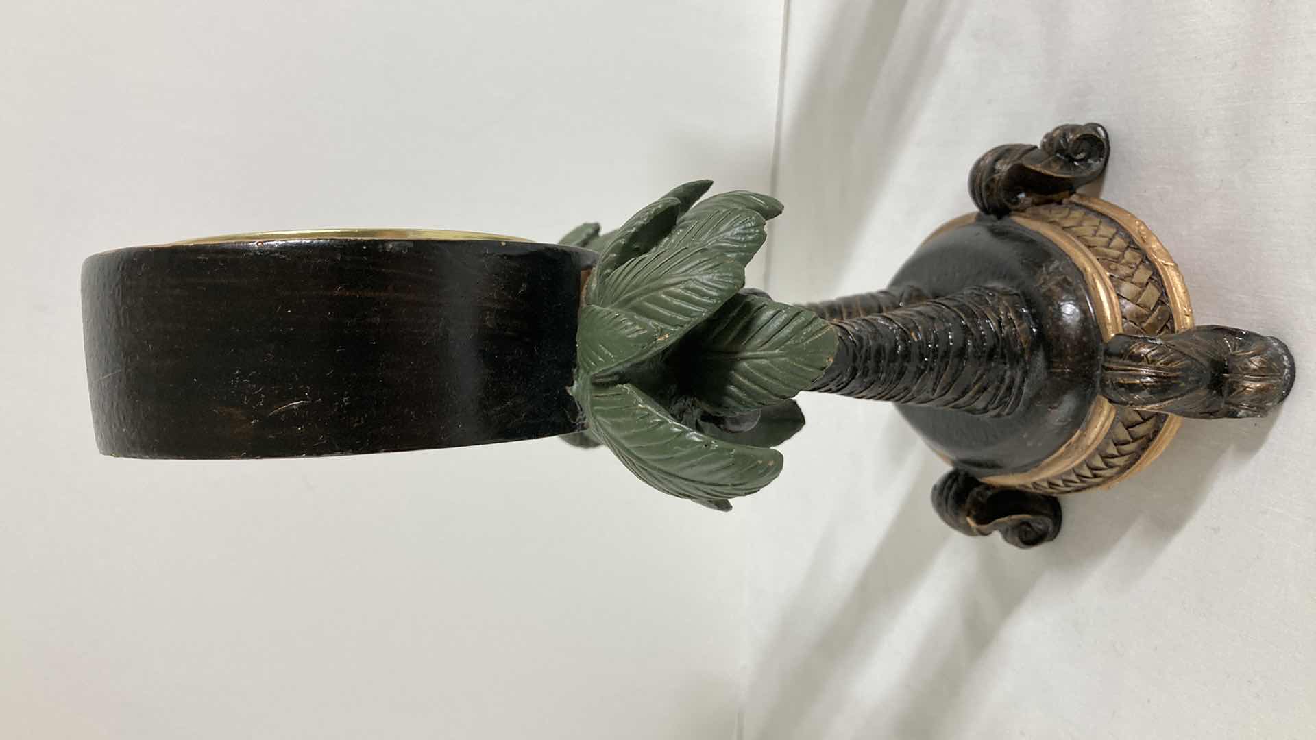 Photo 1 of PALM TREE CERAMIC TABLE CLOCK 6.5” X 9.5” & PALM TREE CERAMIC CANDLE HOLDER 4.25 X 6”