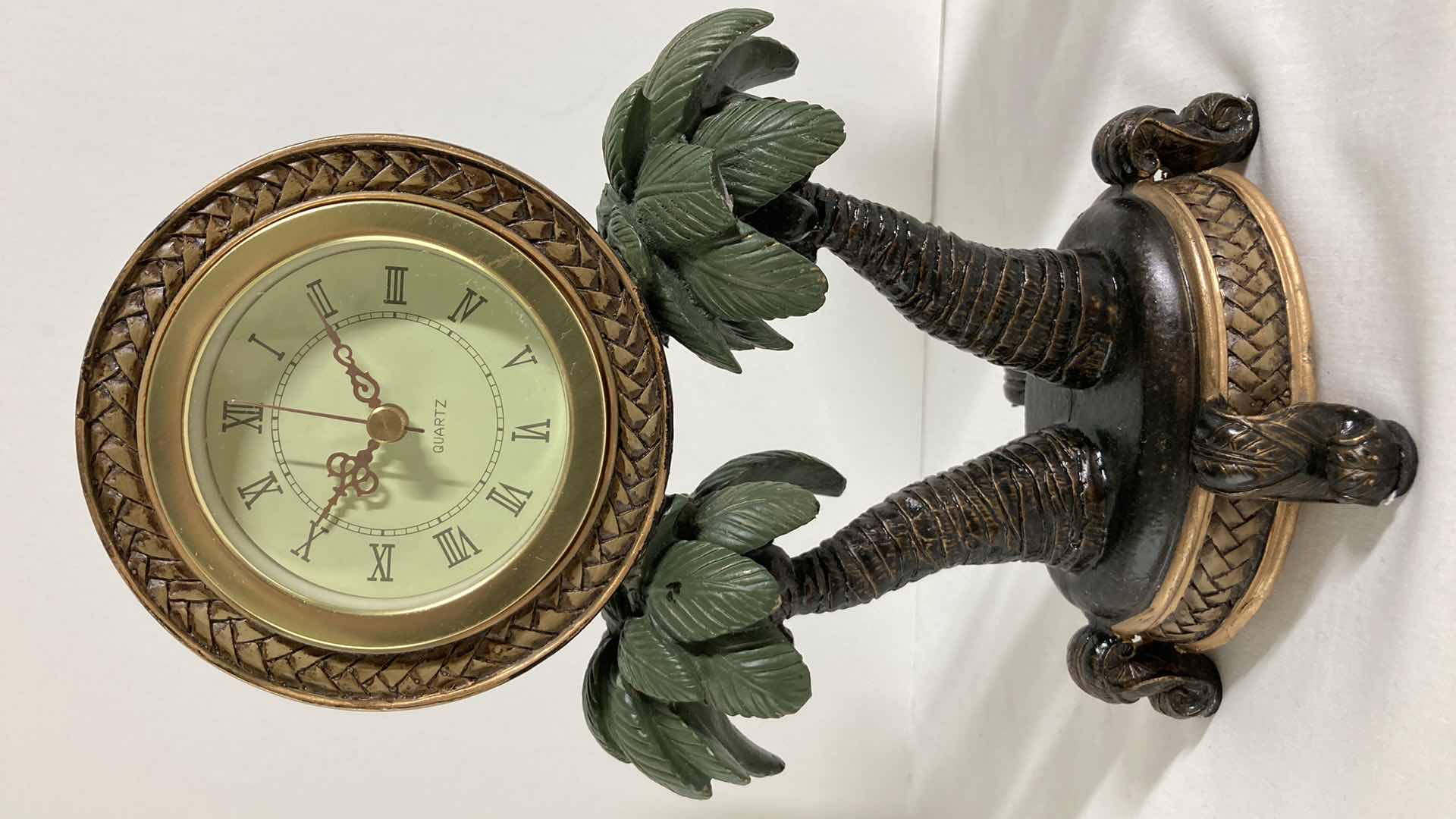 Photo 1 of PALM TREE CERAMIC TABLE CLOCK 6.5” X 9.5” & PALM TREE CERAMIC CANDLE HOLDER 4.25 X 6”