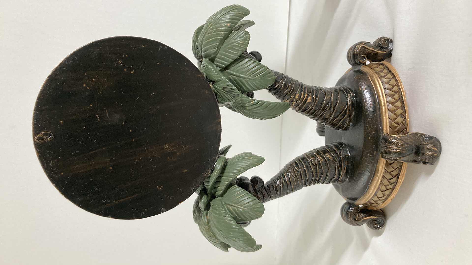 Photo 1 of PALM TREE CERAMIC TABLE CLOCK 6.5” X 9.5” & PALM TREE CERAMIC CANDLE HOLDER 4.25 X 6”