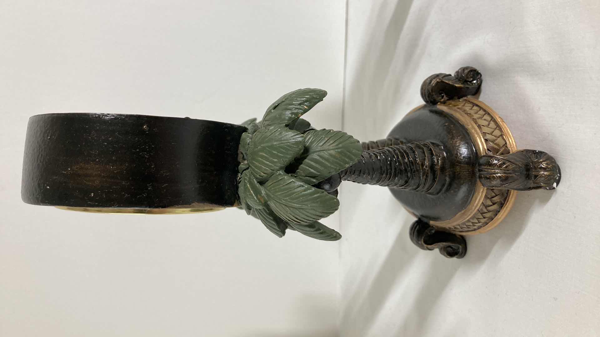 Photo 1 of PALM TREE CERAMIC TABLE CLOCK 6.5” X 9.5” & PALM TREE CERAMIC CANDLE HOLDER 4.25 X 6”