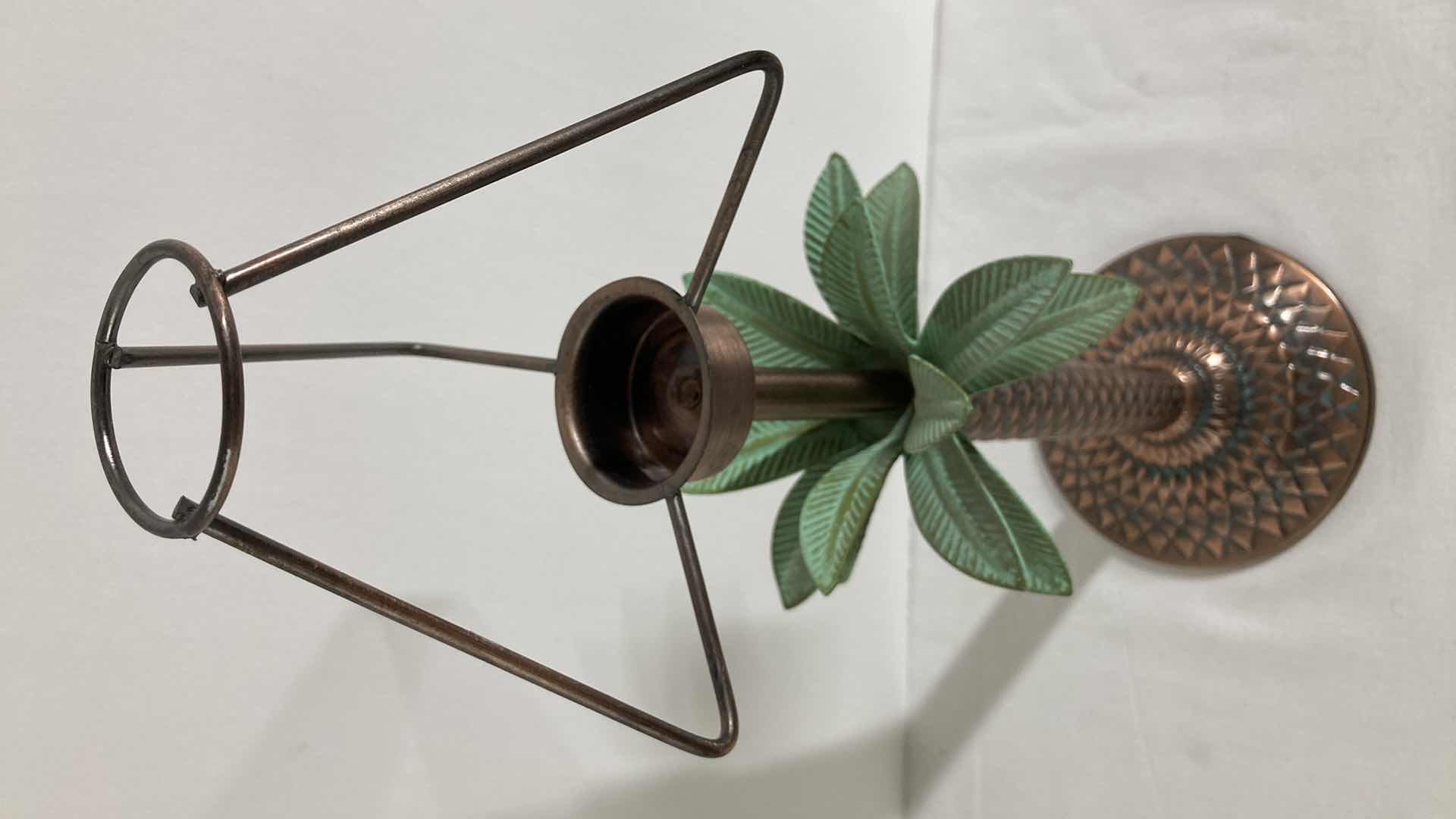 Photo 1 of PALM TREE BRONZE FINISH METAL TEA LIGHT HOLDER 5” X 16”