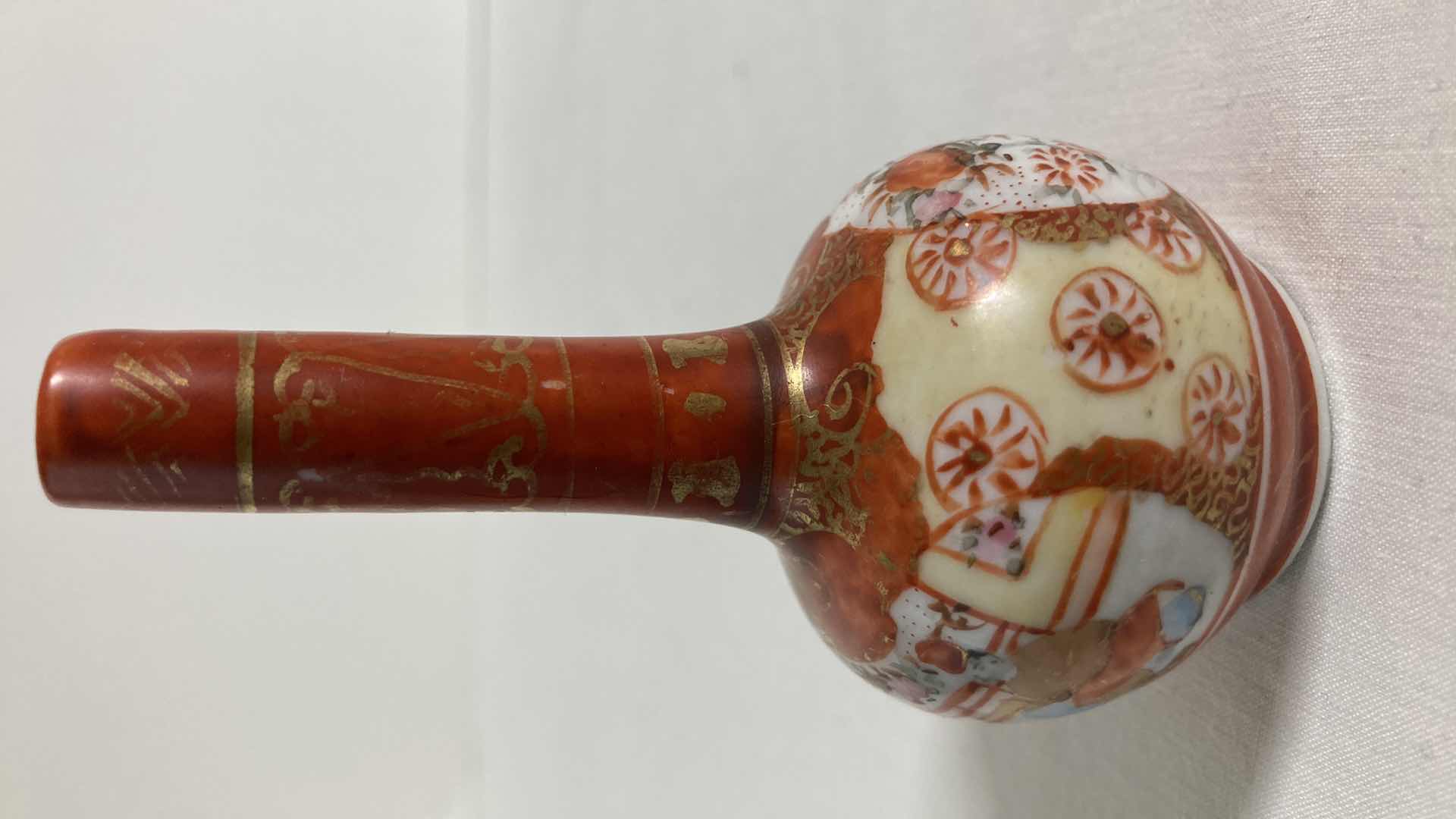 Photo 1 of EARLY CENTURY JAPANESE MINIATURE HAND PAINTED PORCELAIN VASE SIGNED BY ARTIST 1.75” X 3.5”