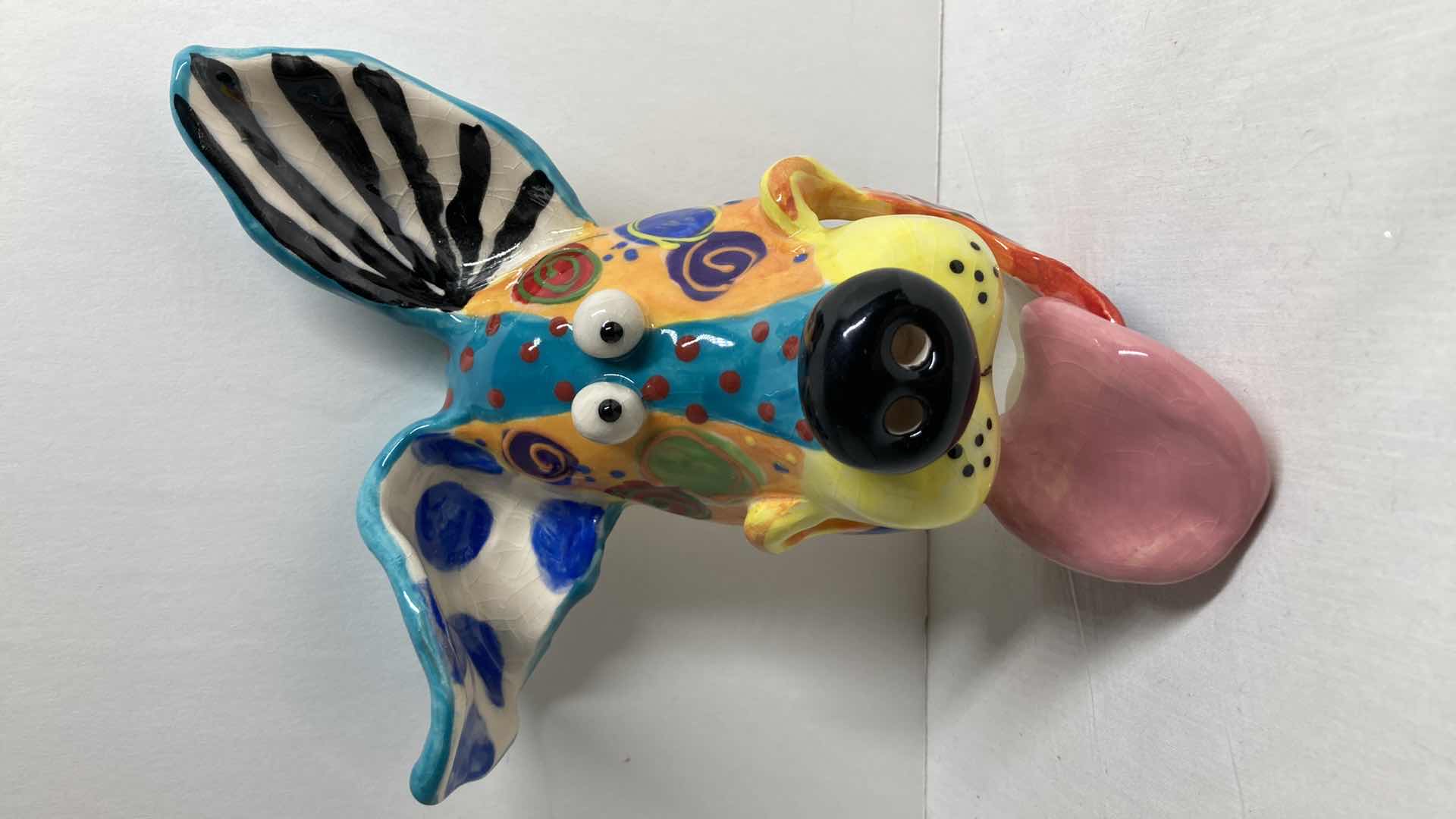 Photo 1 of ABSTRACT MULTI COLOR CERAMIC DOG MASK SDM 11/11 BY DOTTIE DRACOS 5.75” X 7”