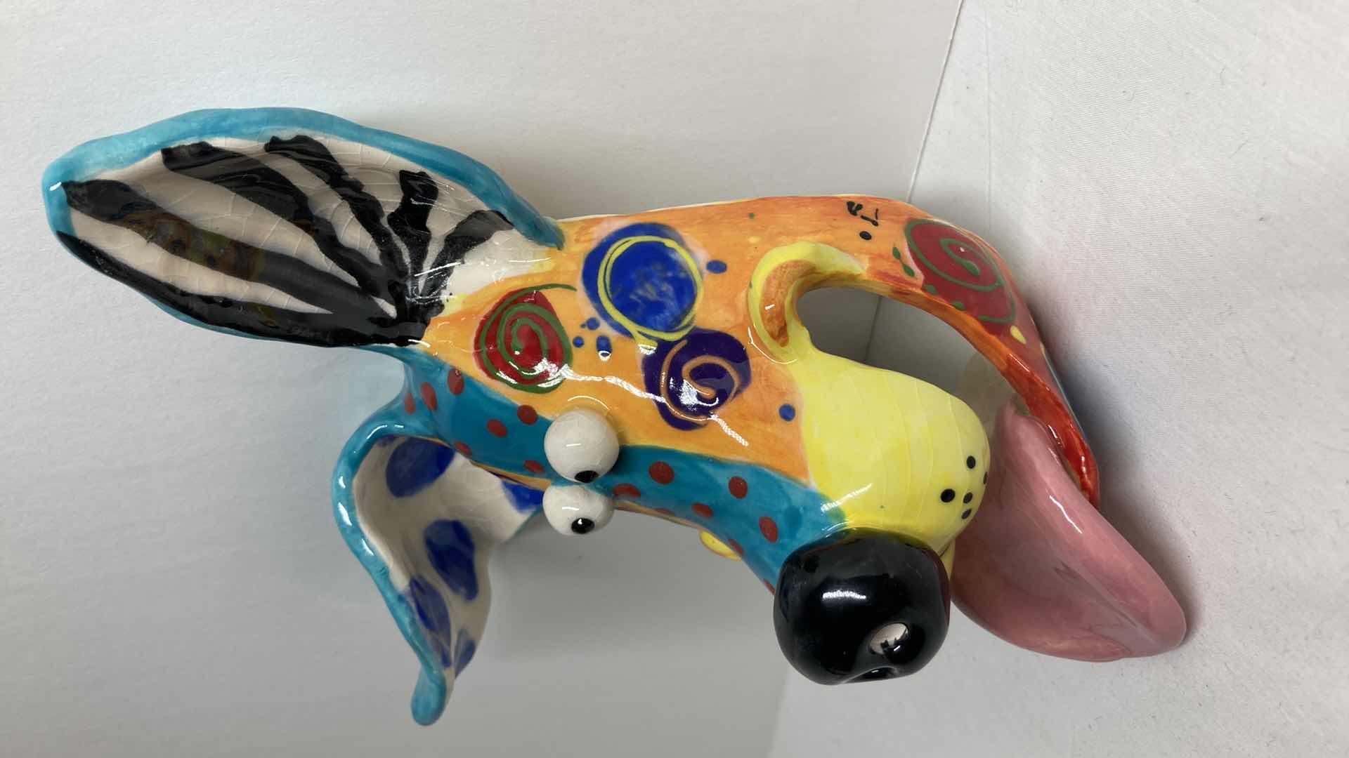 Photo 1 of ABSTRACT MULTI COLOR CERAMIC DOG MASK SDM 11/11 BY DOTTIE DRACOS 5.75” X 7”