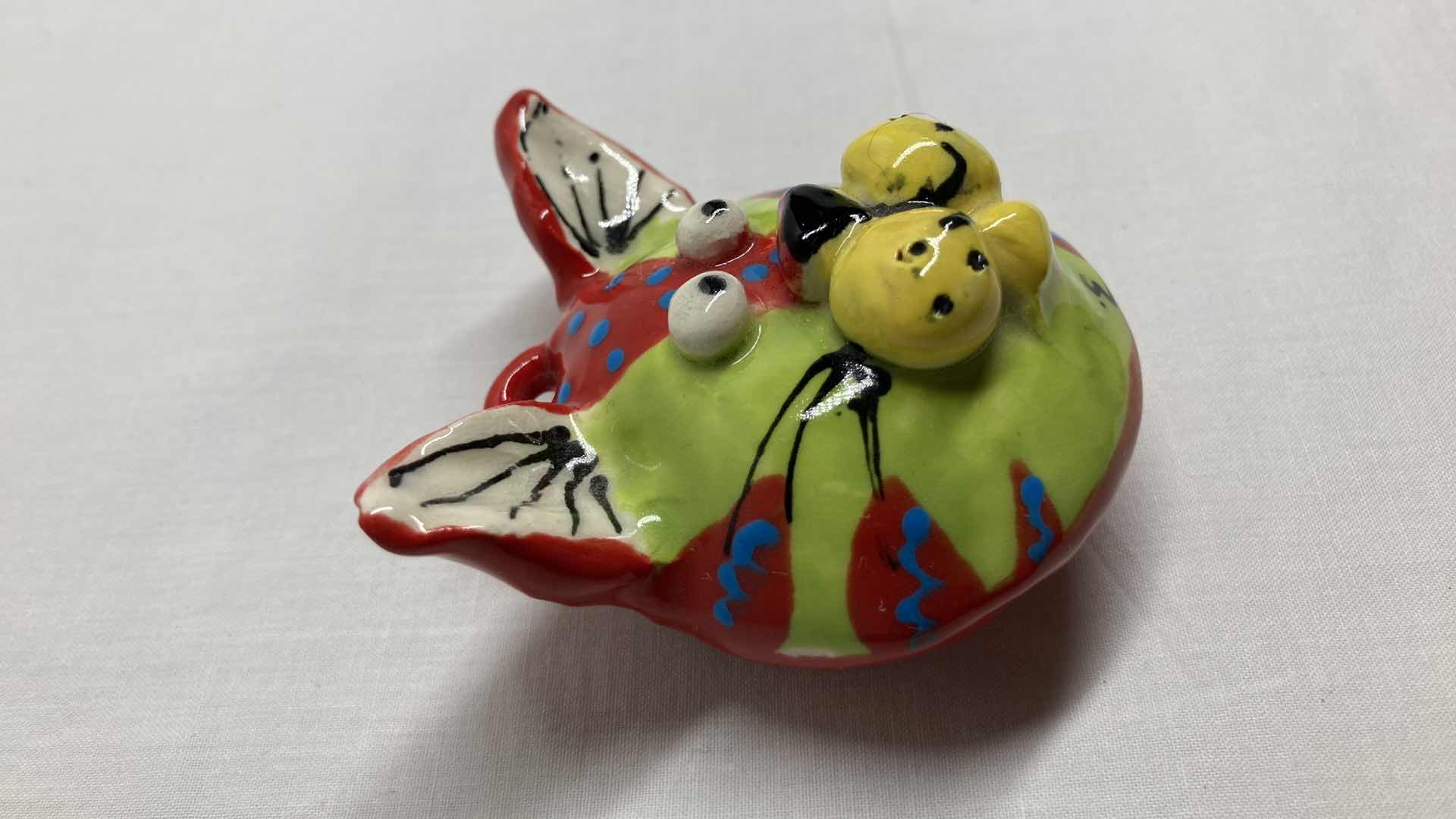 Photo 1 of ABSTRACT MULTI COLOR CERAMIC CAT ORNAMENT BY DOTTIE DRACOS 2.5” X 2.75”