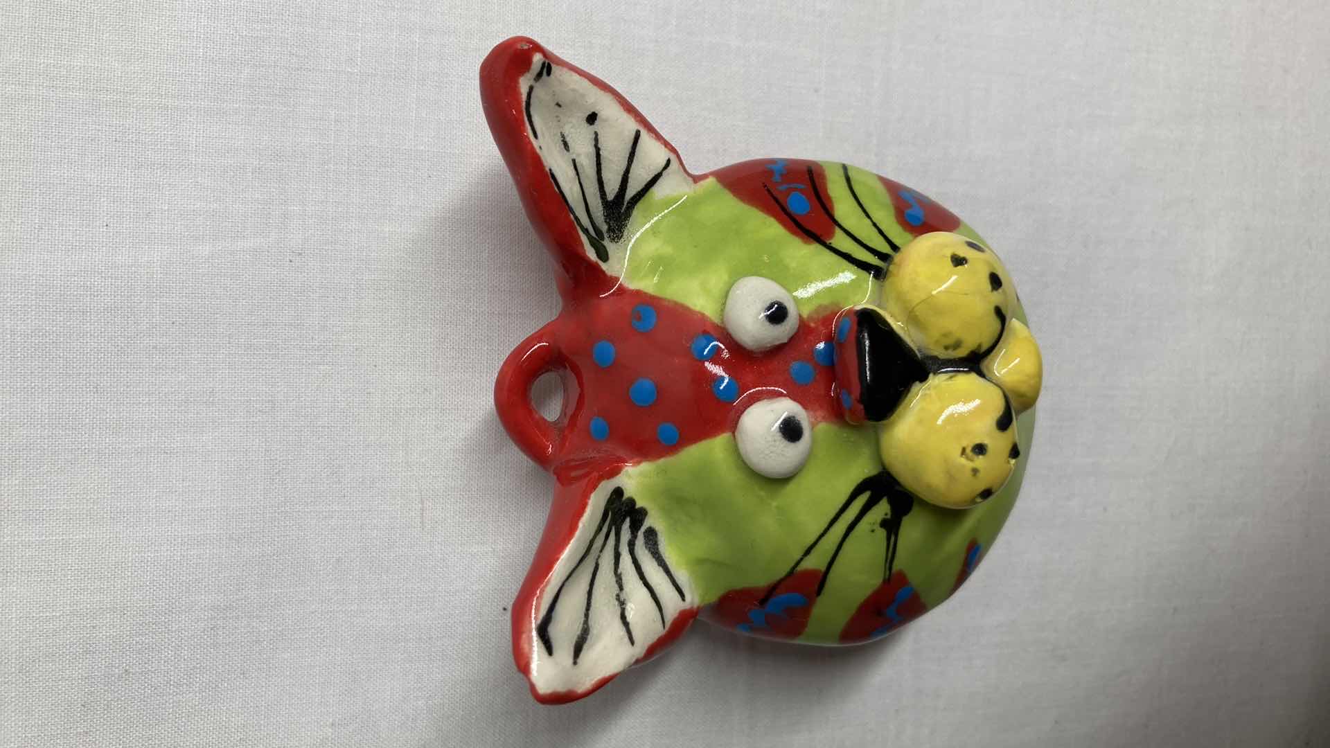 Photo 1 of ABSTRACT MULTI COLOR CERAMIC CAT ORNAMENT BY DOTTIE DRACOS 2.5” X 2.75”