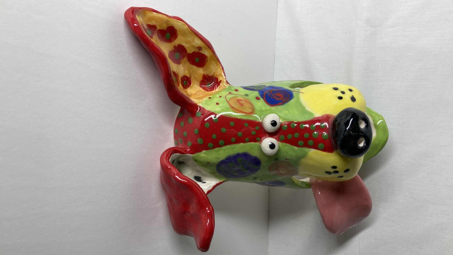 Photo 4 of ABSTRACT MULTI COLOR CERAMIC DOG MASK 7-13 BY DOTTIE DRACOS 7.5” X 9”