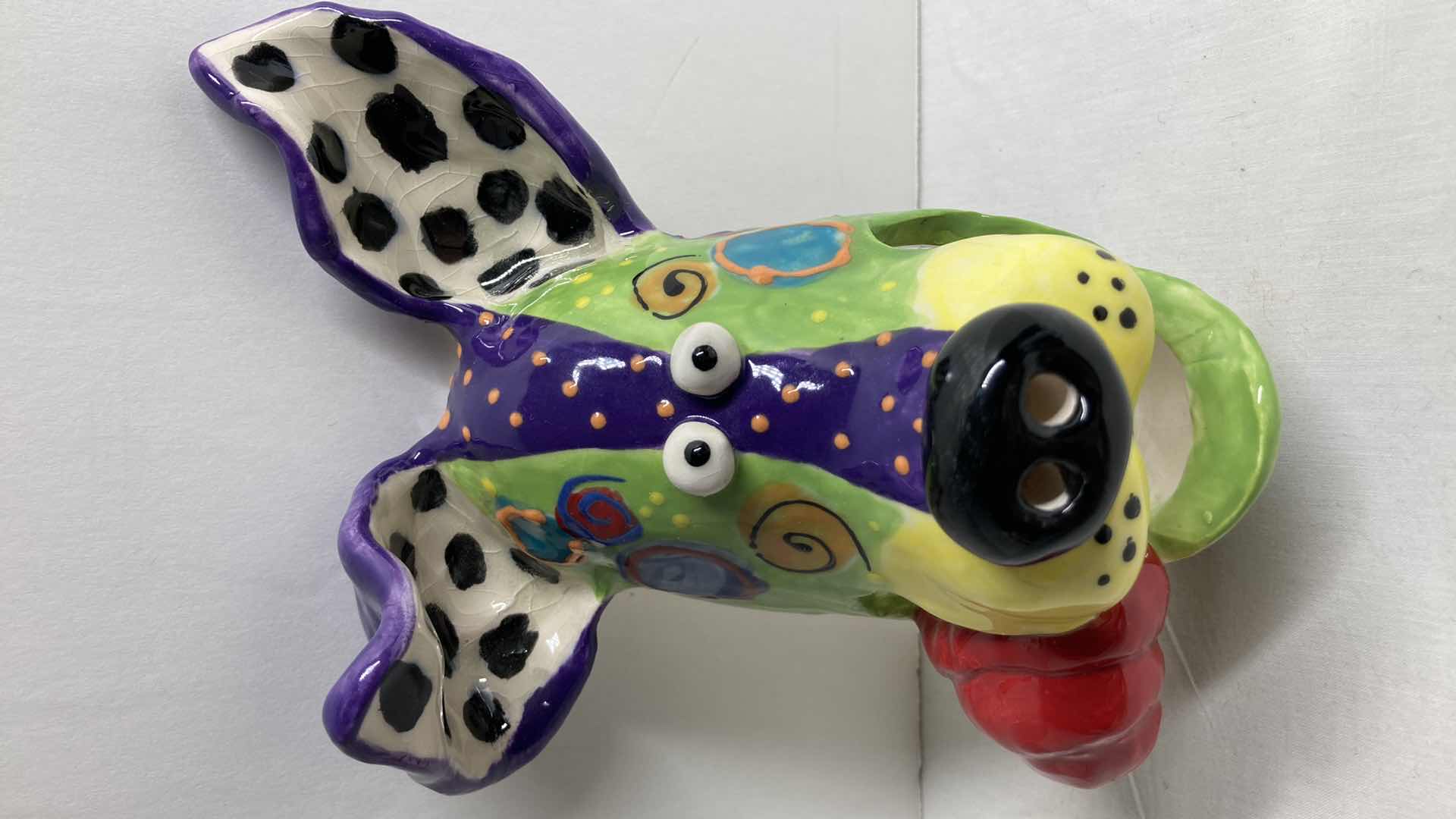 Photo 1 of ABSTRACT MULTI COLOR CERAMIC DOG MASK KONG 11/06 BY DOTTIE DRACOS 5.75” X 6.75”
