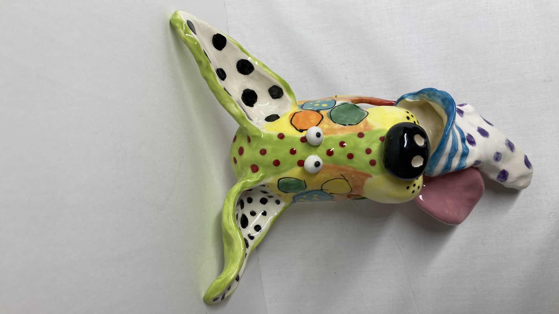 Photo 1 of ABSTRACT MULTI COLOR CERAMIC DOG MASK BY DOTTIE DRACOS 6.75” X 10”