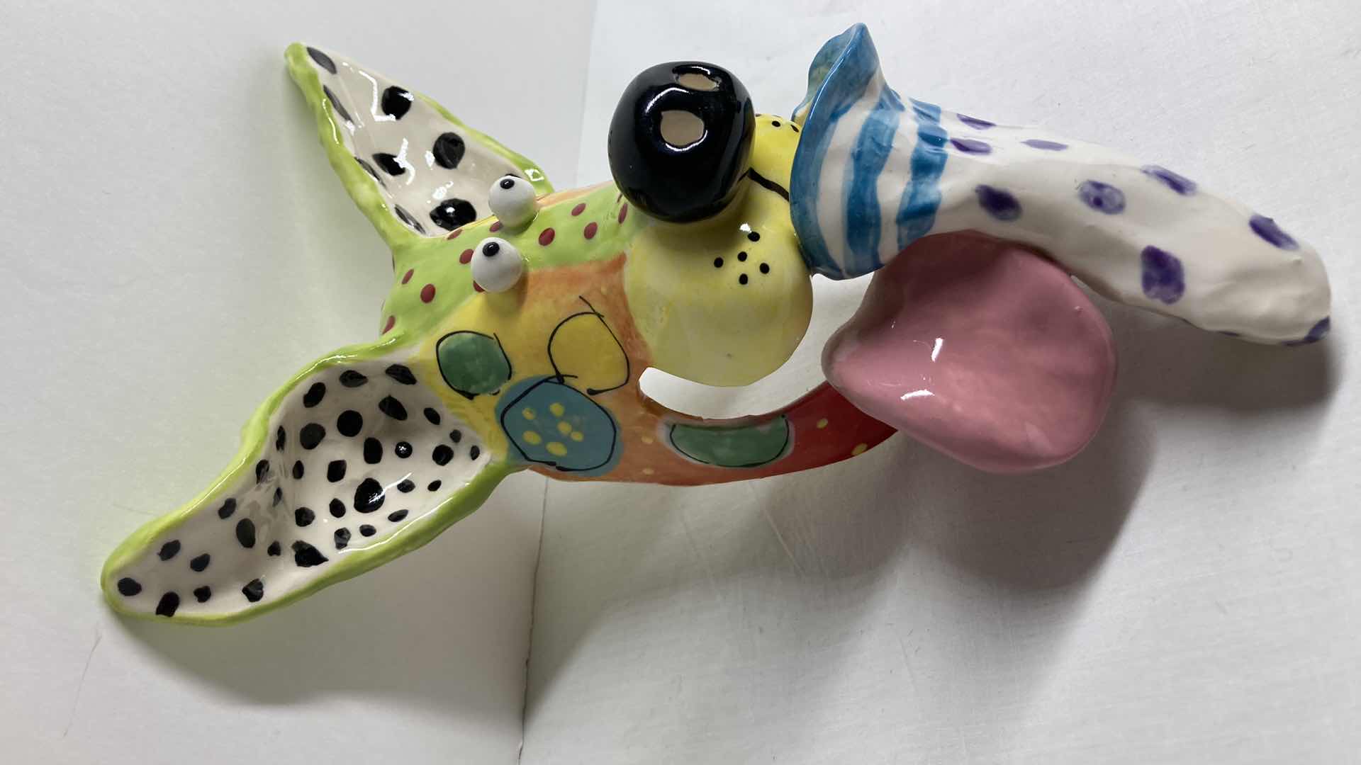 Photo 1 of ABSTRACT MULTI COLOR CERAMIC DOG MASK BY DOTTIE DRACOS 6.75” X 10”