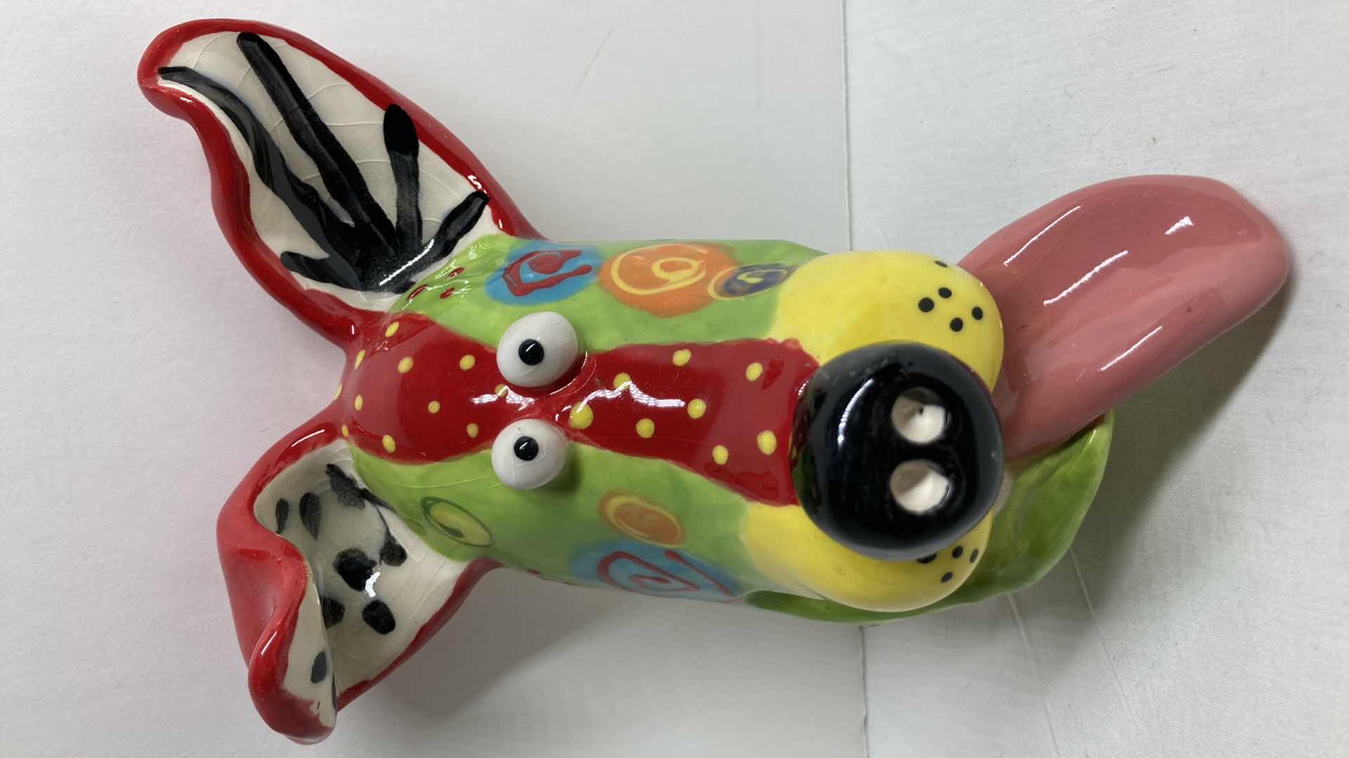 Photo 1 of ABSTRACT MULTI COLOR CERAMIC DOG MASK 2-13 BY DOTTIE DRACOS 5” X 7.25”