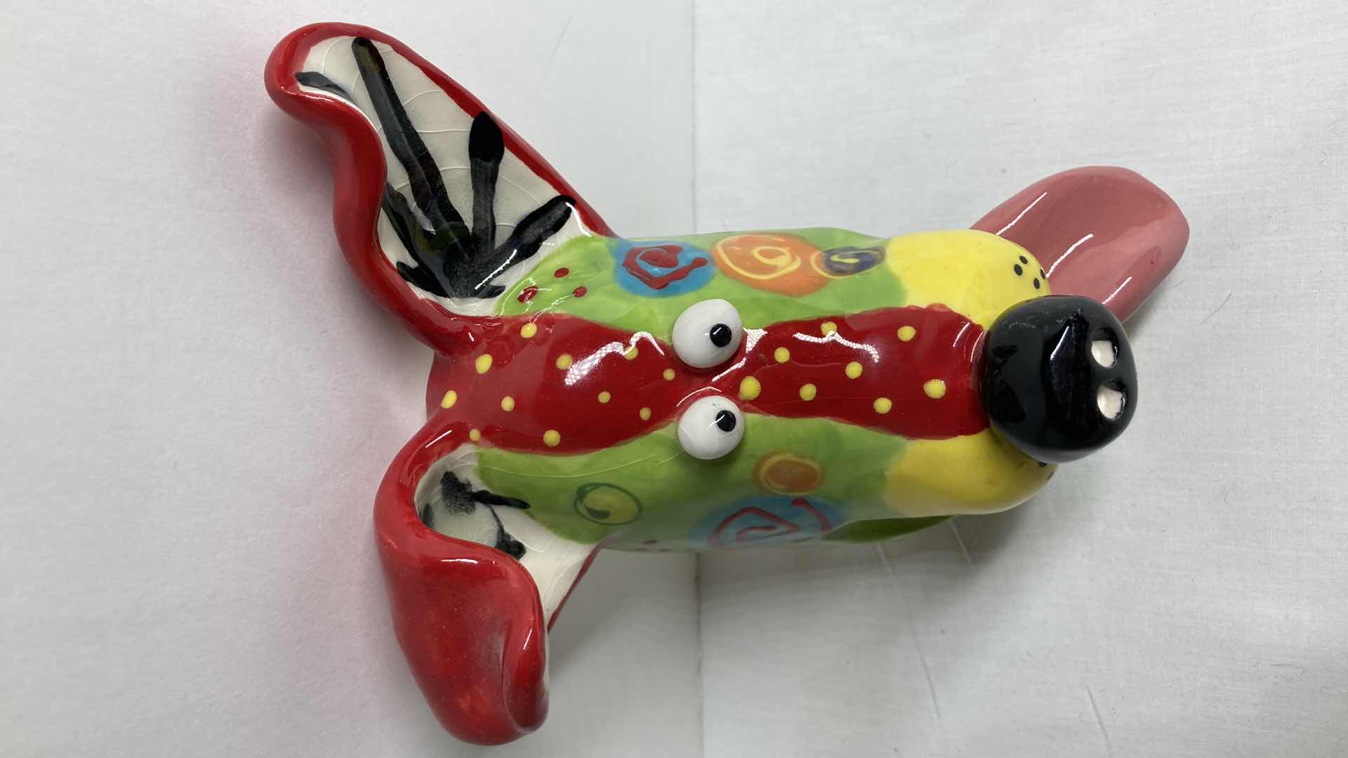 Photo 1 of ABSTRACT MULTI COLOR CERAMIC DOG MASK 2-13 BY DOTTIE DRACOS 5” X 7.25”