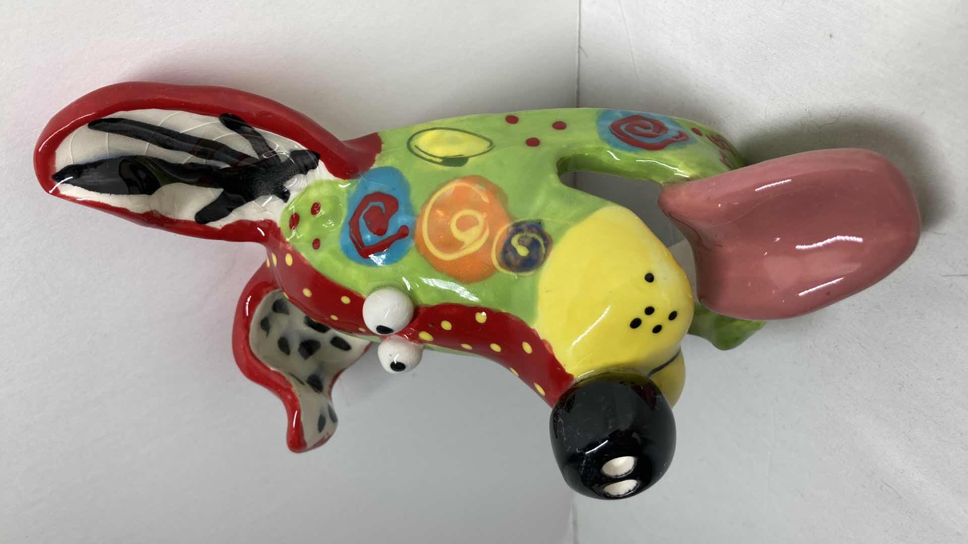 Photo 1 of ABSTRACT MULTI COLOR CERAMIC DOG MASK 2-13 BY DOTTIE DRACOS 5” X 7.25”