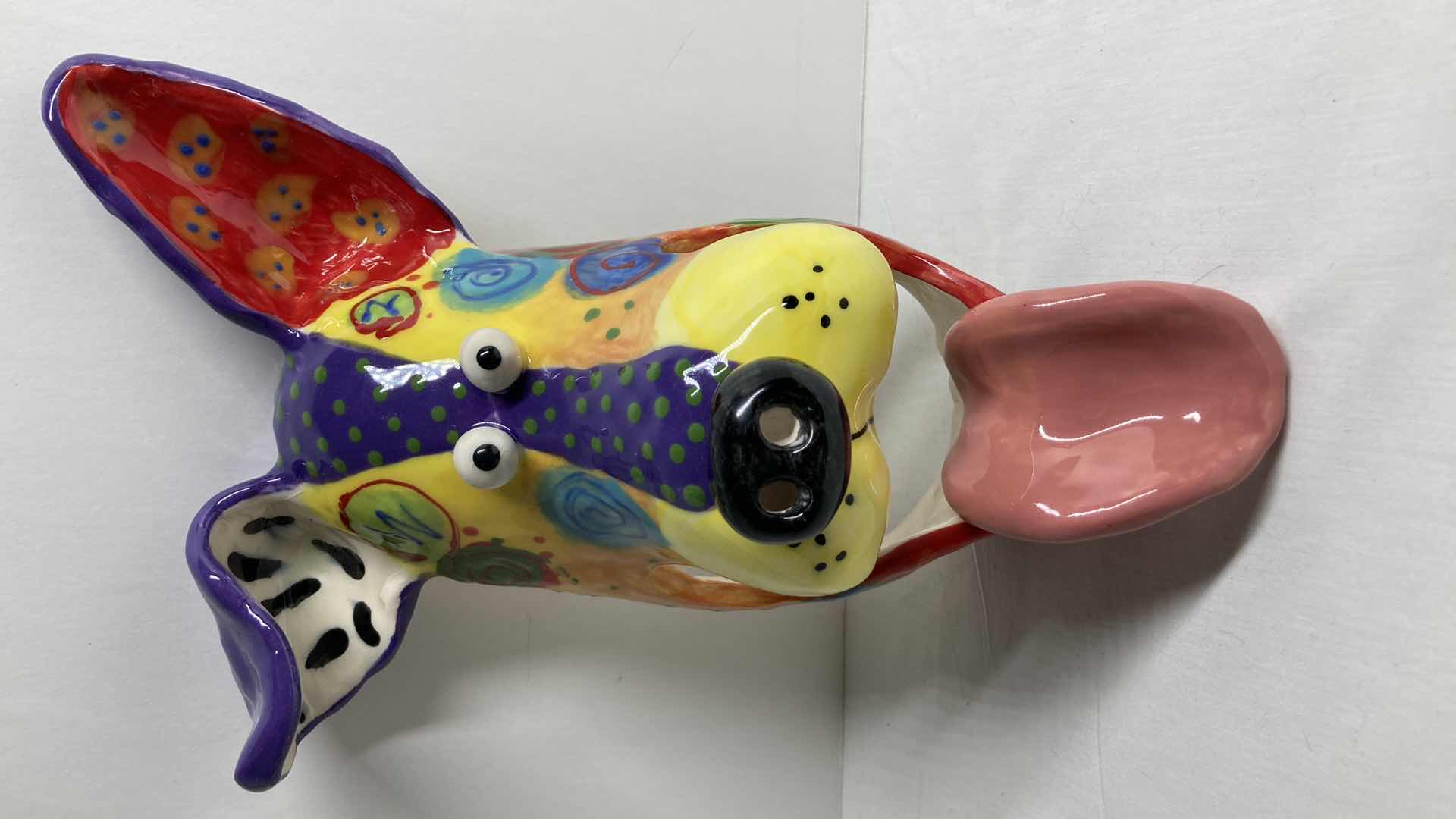 Photo 1 of ABSTRACT MULTI COLOR CERAMIC DOG MASK 3-13 BY DOTTIE DRACOS 6.5” X 10.5”