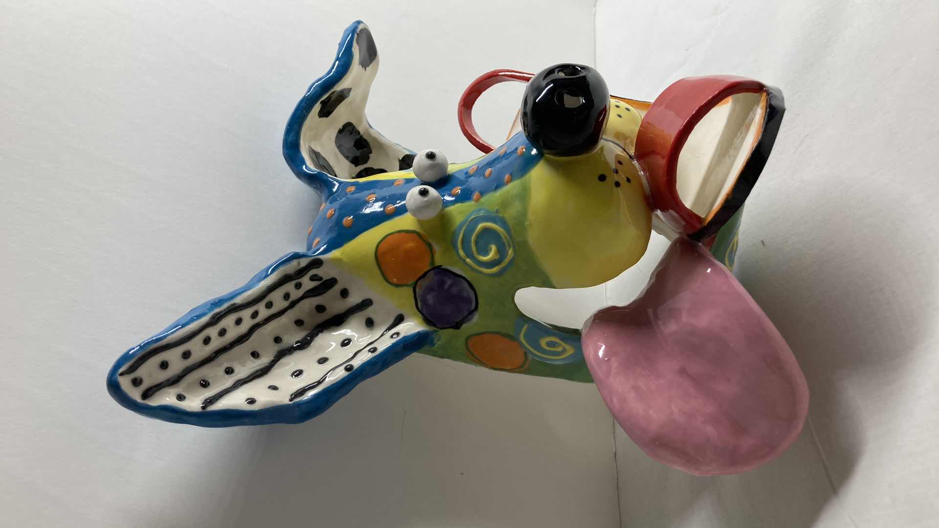 Photo 1 of ABSTRACT MULTI COLOR CERAMIC DOG MASK BY DOTTIE DRACOS 9.25” X 9.5”