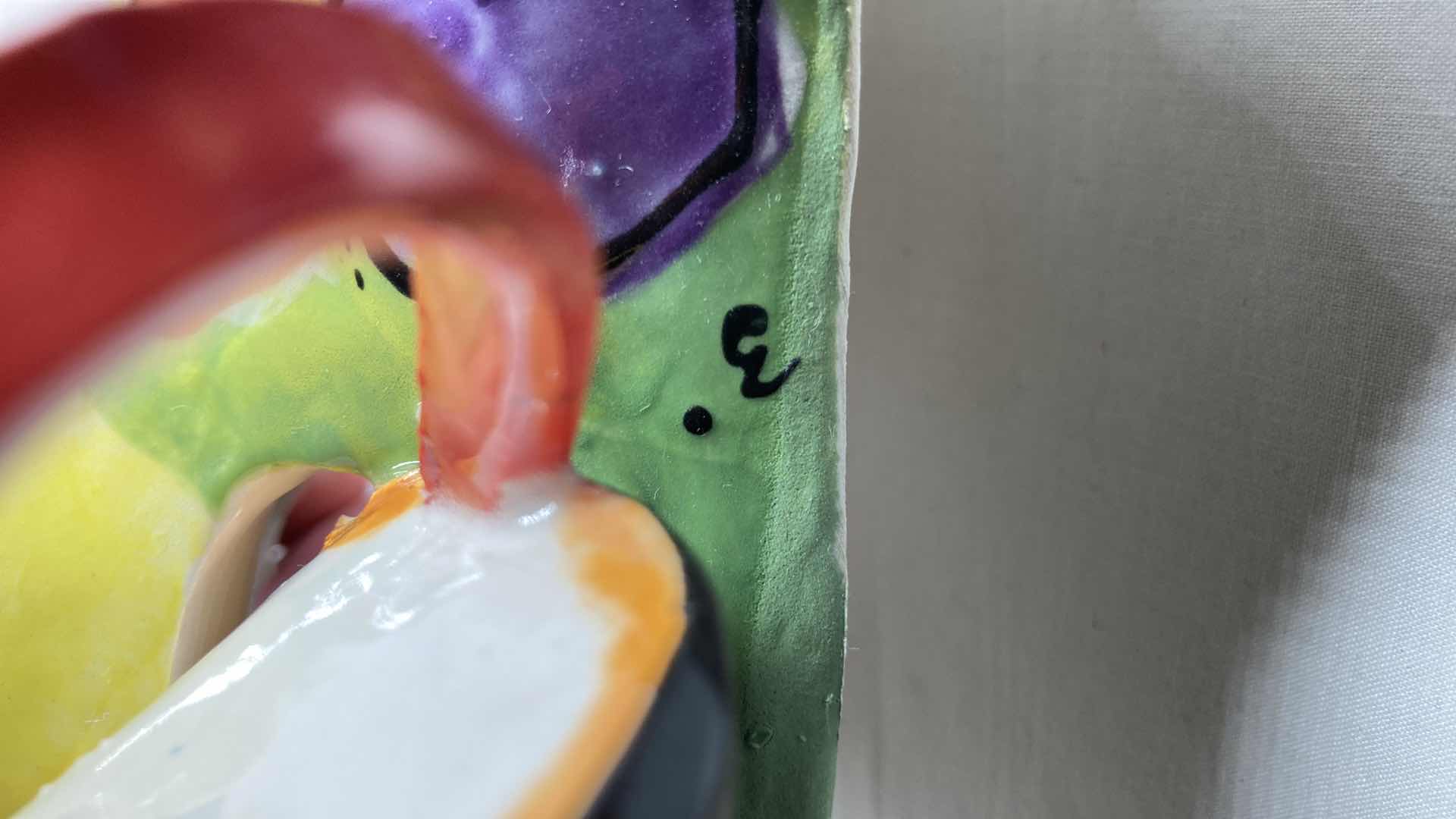 Photo 1 of ABSTRACT MULTI COLOR CERAMIC DOG MASK BY DOTTIE DRACOS 9.25” X 9.5”