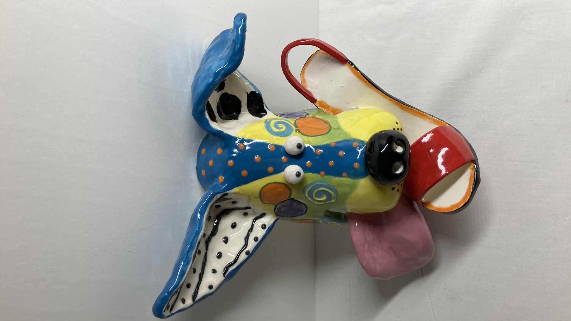 Photo 1 of ABSTRACT MULTI COLOR CERAMIC DOG MASK BY DOTTIE DRACOS 9.25” X 9.5”