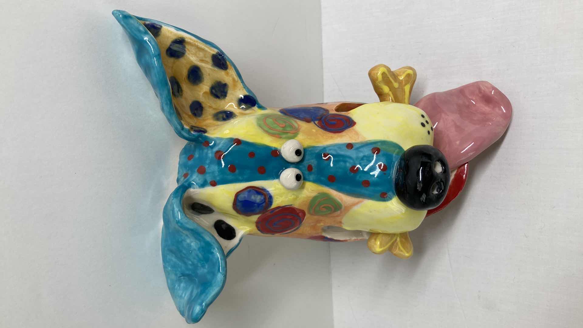 Photo 1 of ABSTRACT MULTI COLOR CERAMIC DOG MASK LDM/BONE 11/02 BY DOTTIE DRACOS 6.75” X 10.25”
