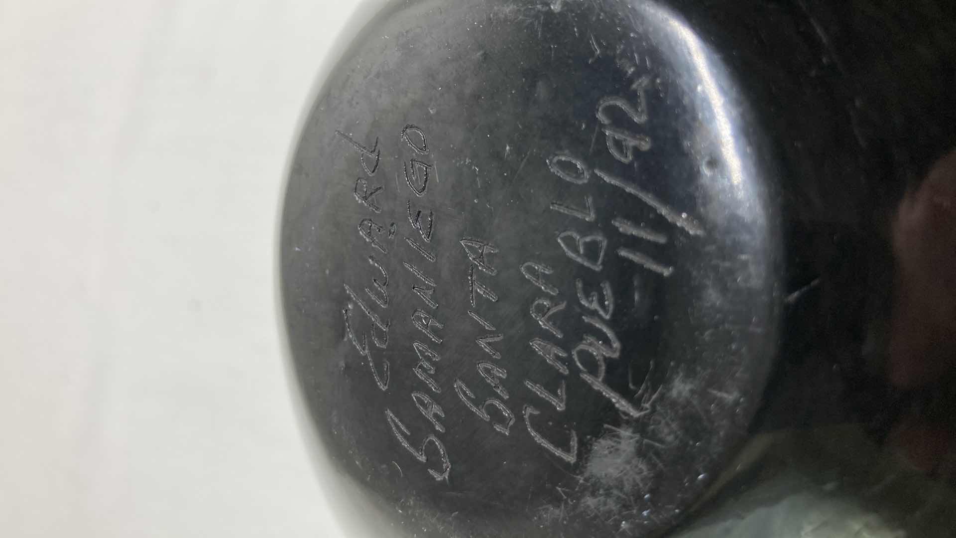 Photo 1 of SANTA CLARA BLACK WARE POLISHED POTTERY BY EDWARD SAMANIEGO 11/92 5” X 2.5”