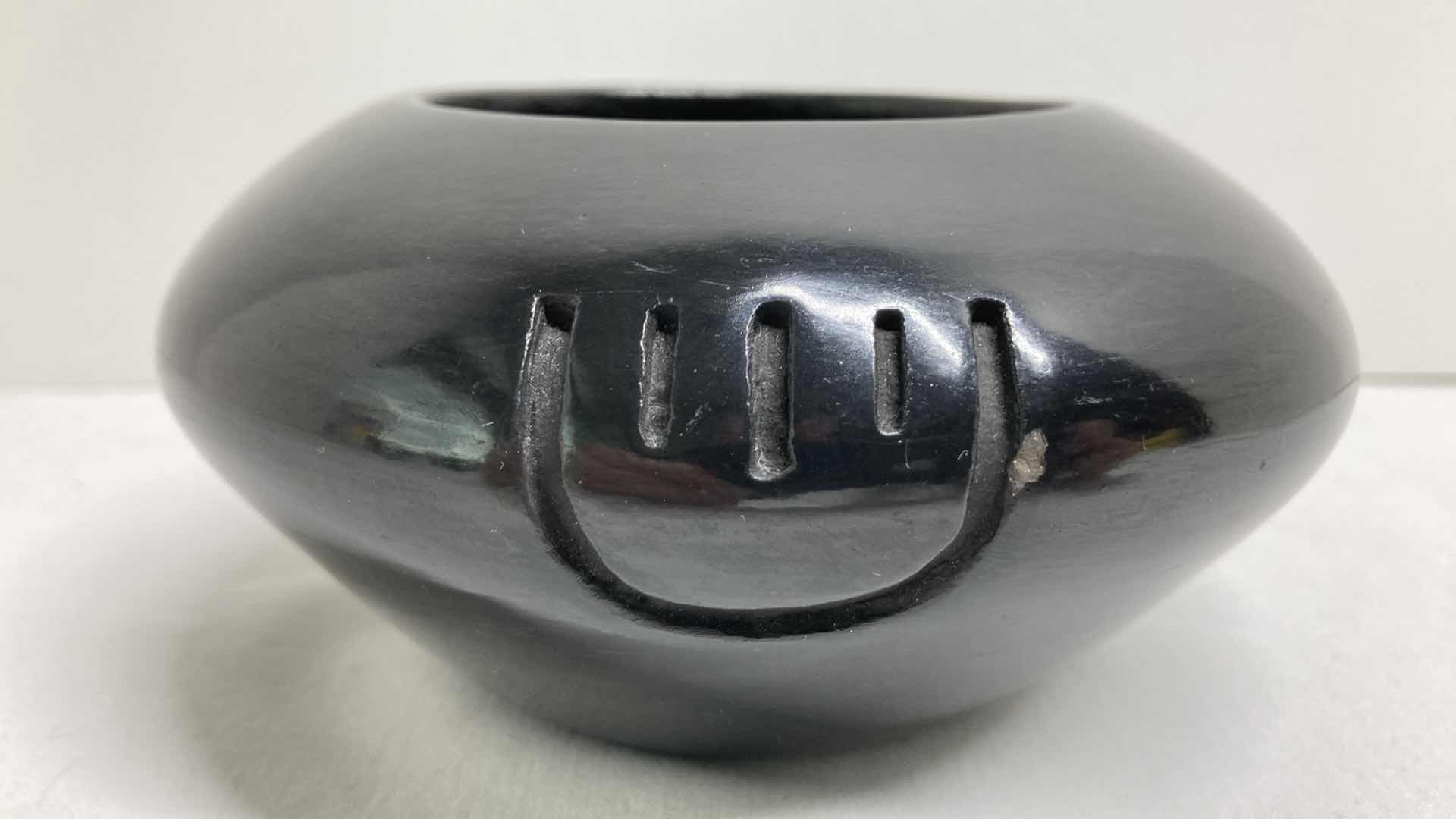 Photo 1 of SANTA CLARA BLACK WARE POLISHED POTTERY BY EDWARD SAMANIEGO 11/92 5” X 2.5”