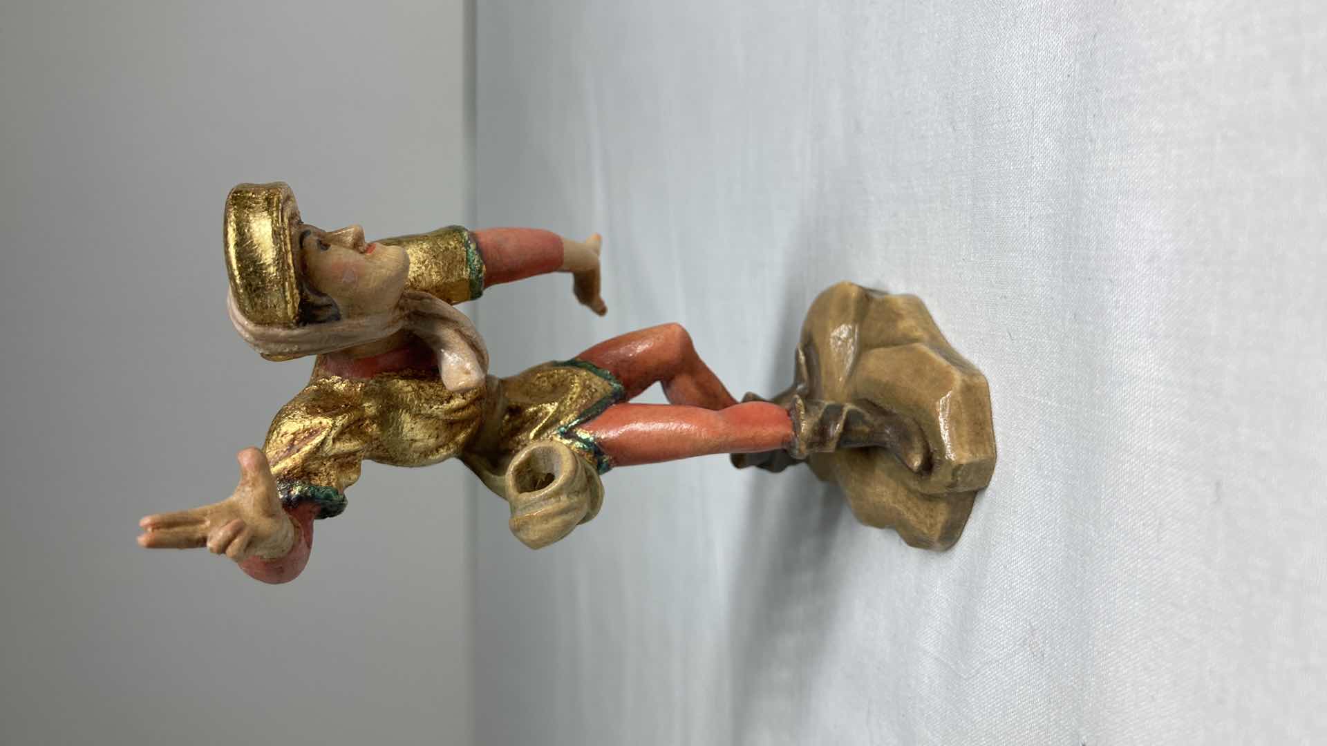 Photo 1 of DANCING HAND PAINTED WOOD CARVED FIGURINE 2” X 3.5”