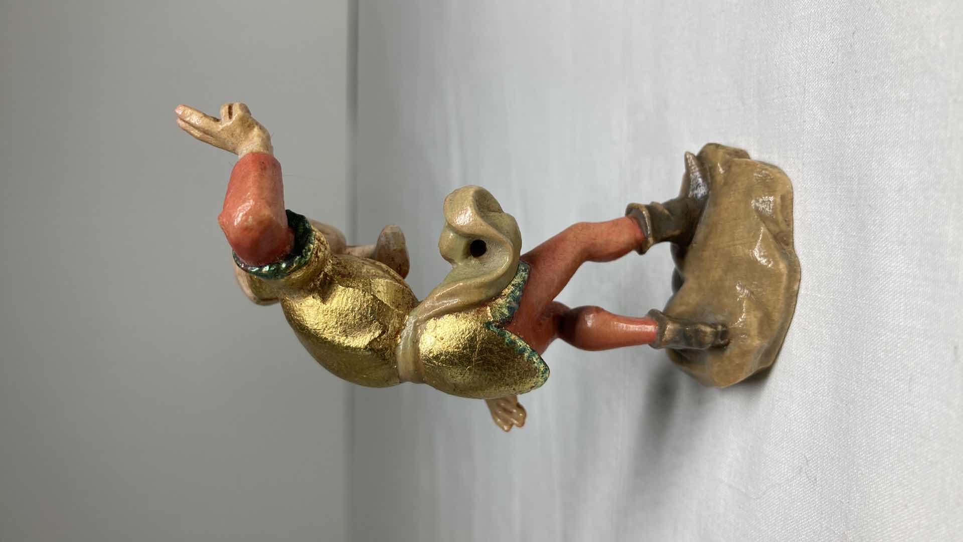 Photo 1 of DANCING HAND PAINTED WOOD CARVED FIGURINE 2” X 3.5”