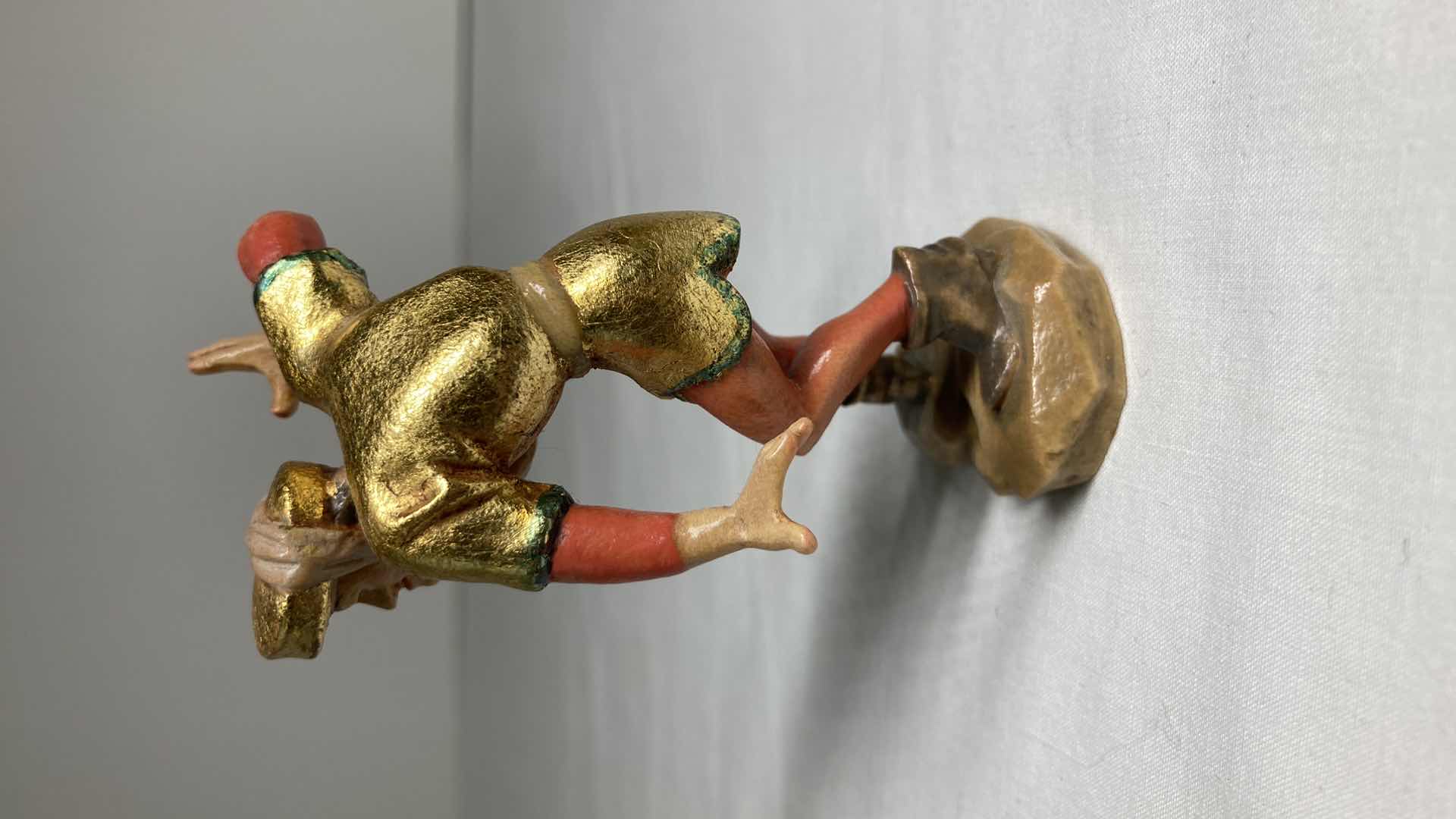 Photo 1 of DANCING HAND PAINTED WOOD CARVED FIGURINE 2” X 3.5”