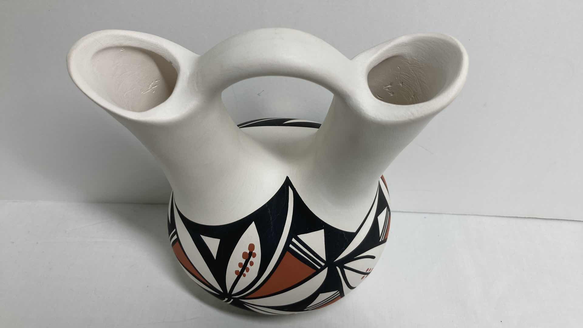 Photo 1 of ACOMA HAND PAINTED POTTERY WEDDING VASE LC 6” X 5” H8.25”