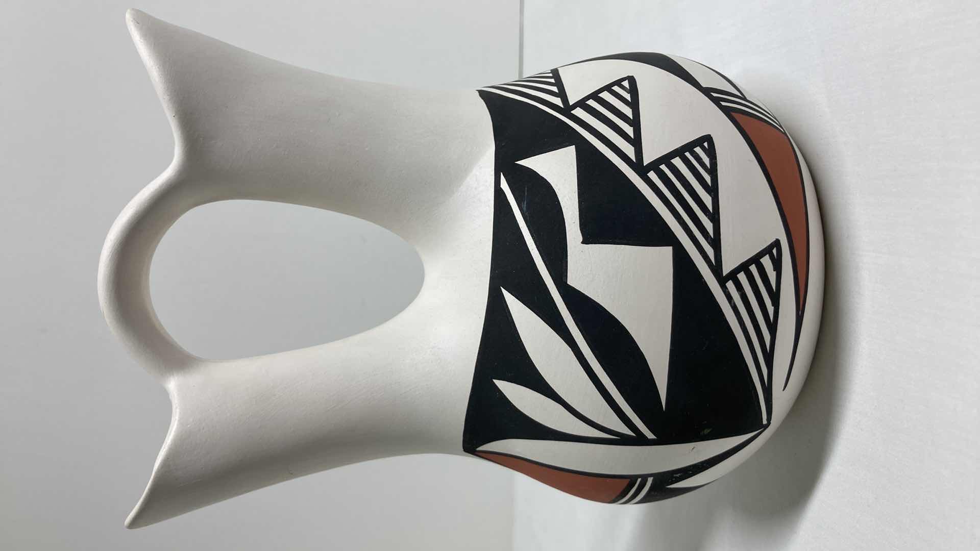 Photo 1 of ACOMA HAND PAINTED POTTERY WEDDING VASE LC 6” X 5” H8.25”