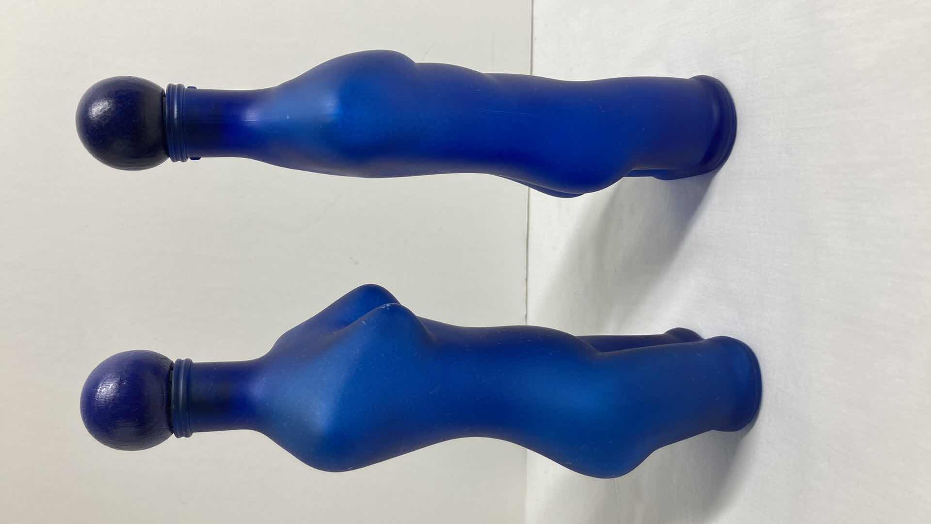Photo 1 of MALE & FEMALE BODY BLUE FROSTED GLASS DECANTERS (2) 3” X 8.75”