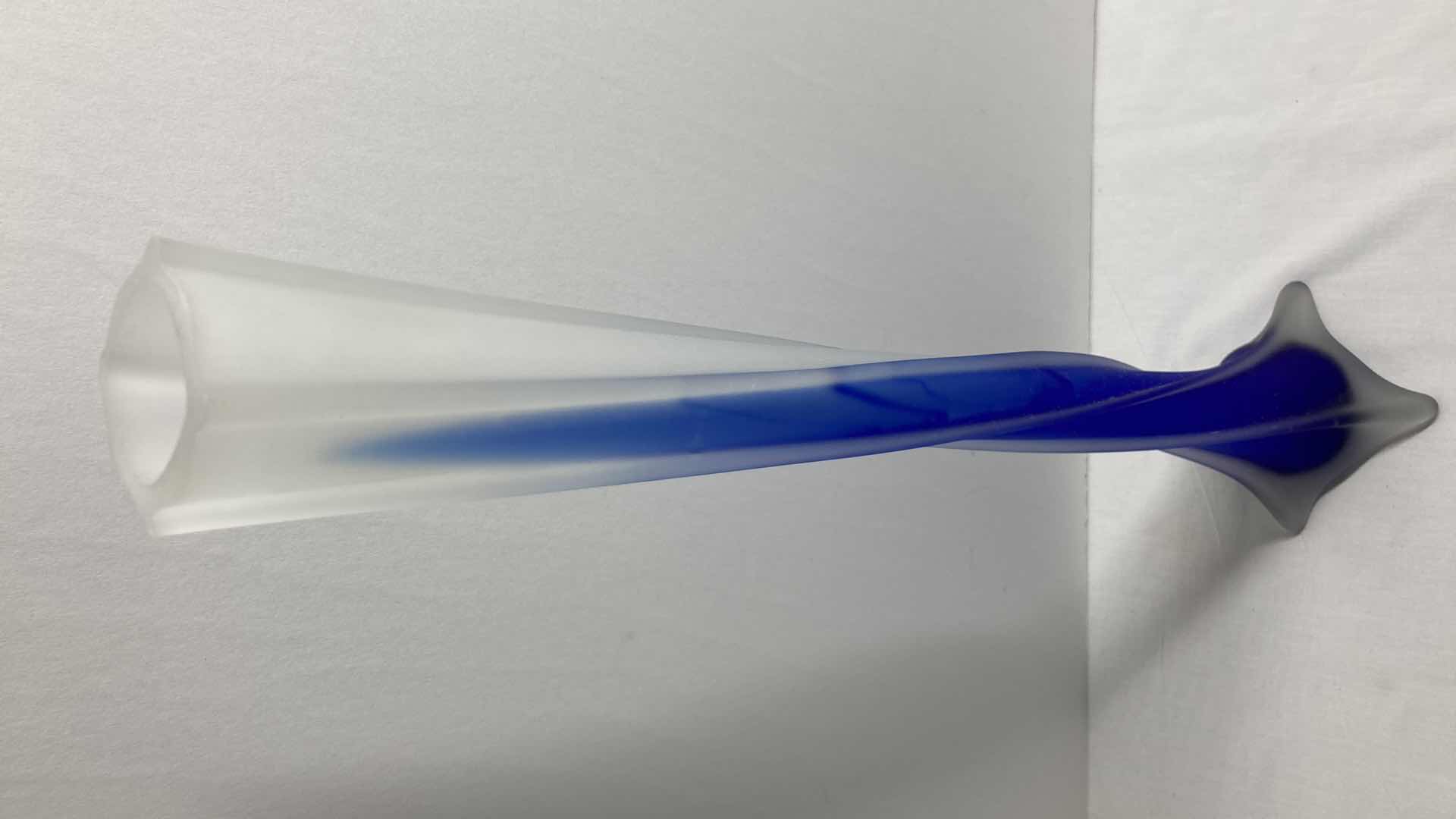 Photo 1 of SPIRALED CLEAR & COBALT BLUE FROSTED GLASS VASE 3.5” X 19.5”