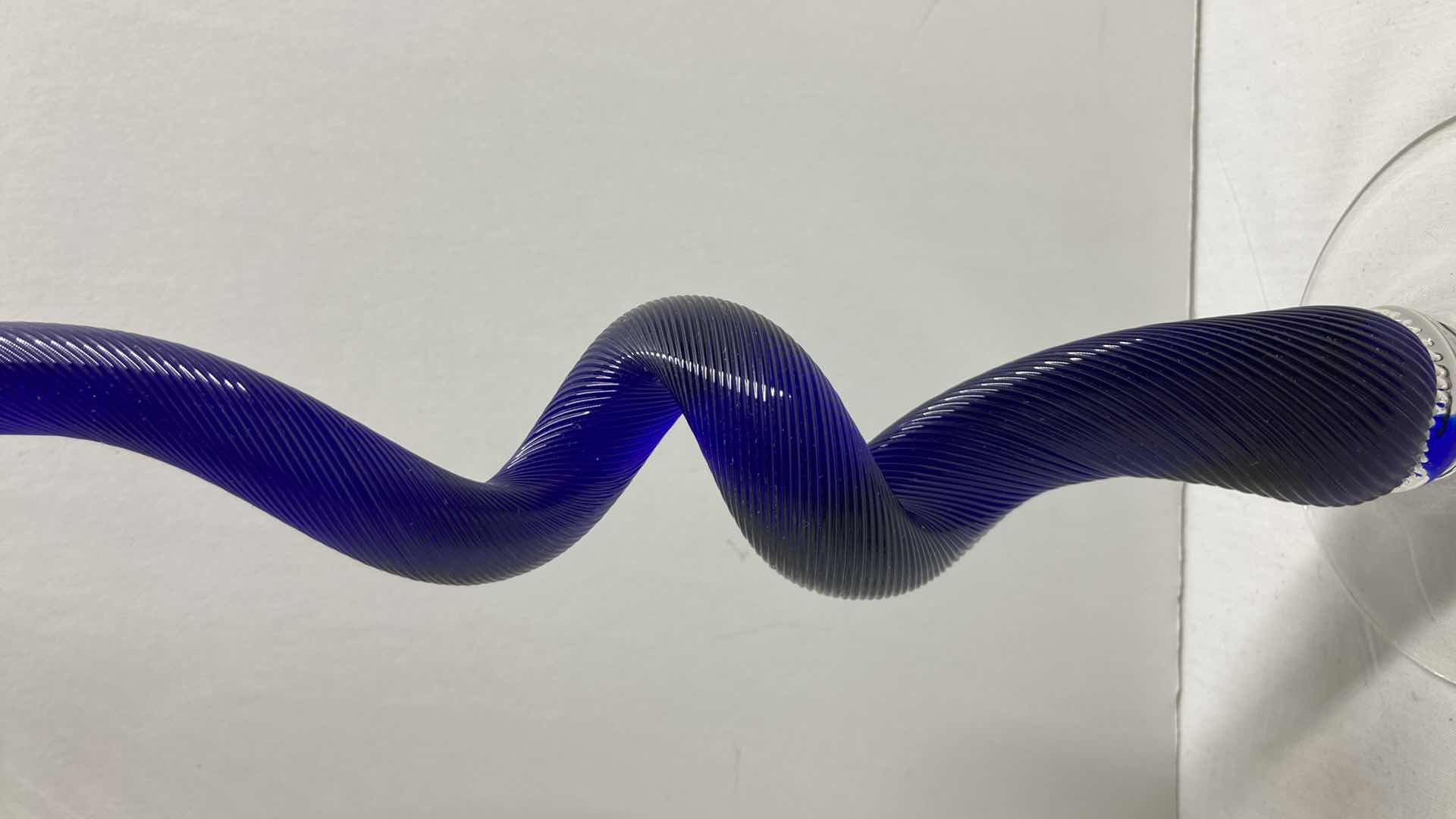 View 3 of LINEAR SPIRAL COBALT BLUE & CLEAR GLASS TEA LIGHT HOLDER 4” X 16.5”