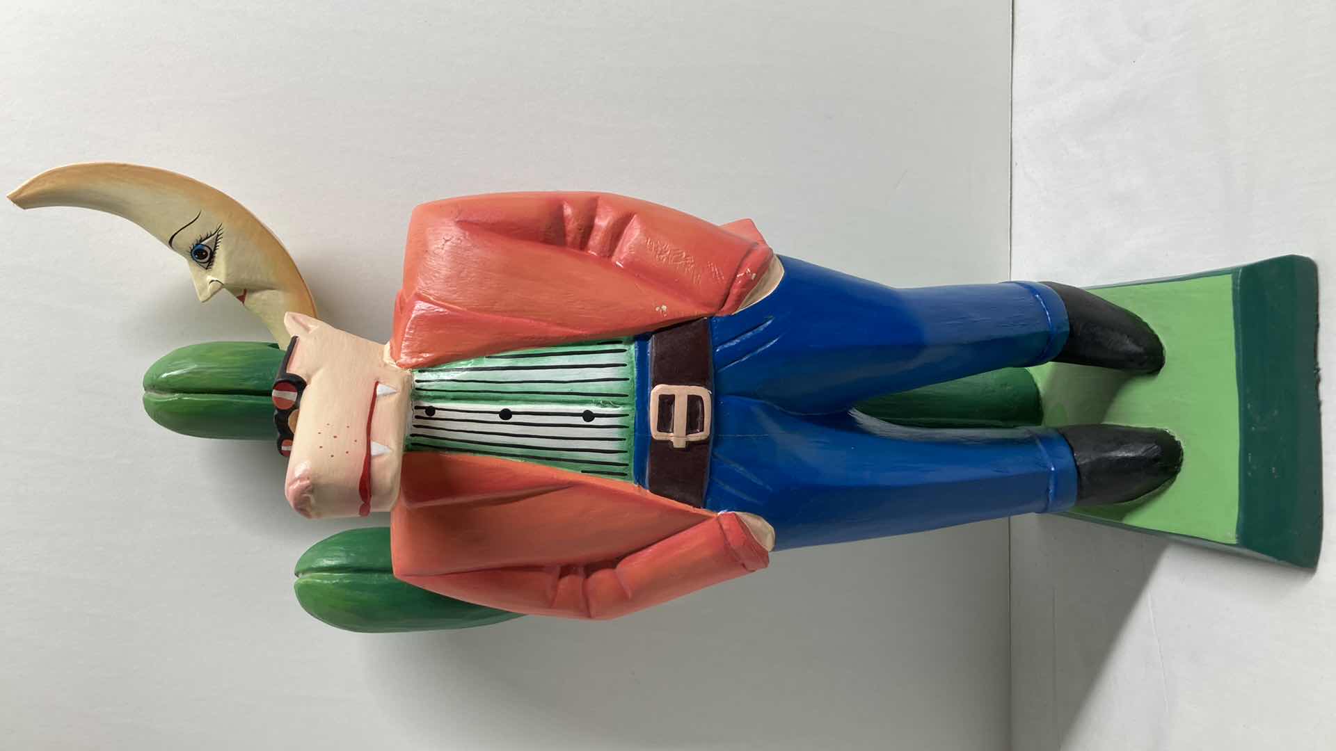 Photo 1 of COYOTE MAN HAND PAINTED WOOD CARVED SCULPTURE BY MARKUS PIERSON 7.5” X 7” H19”